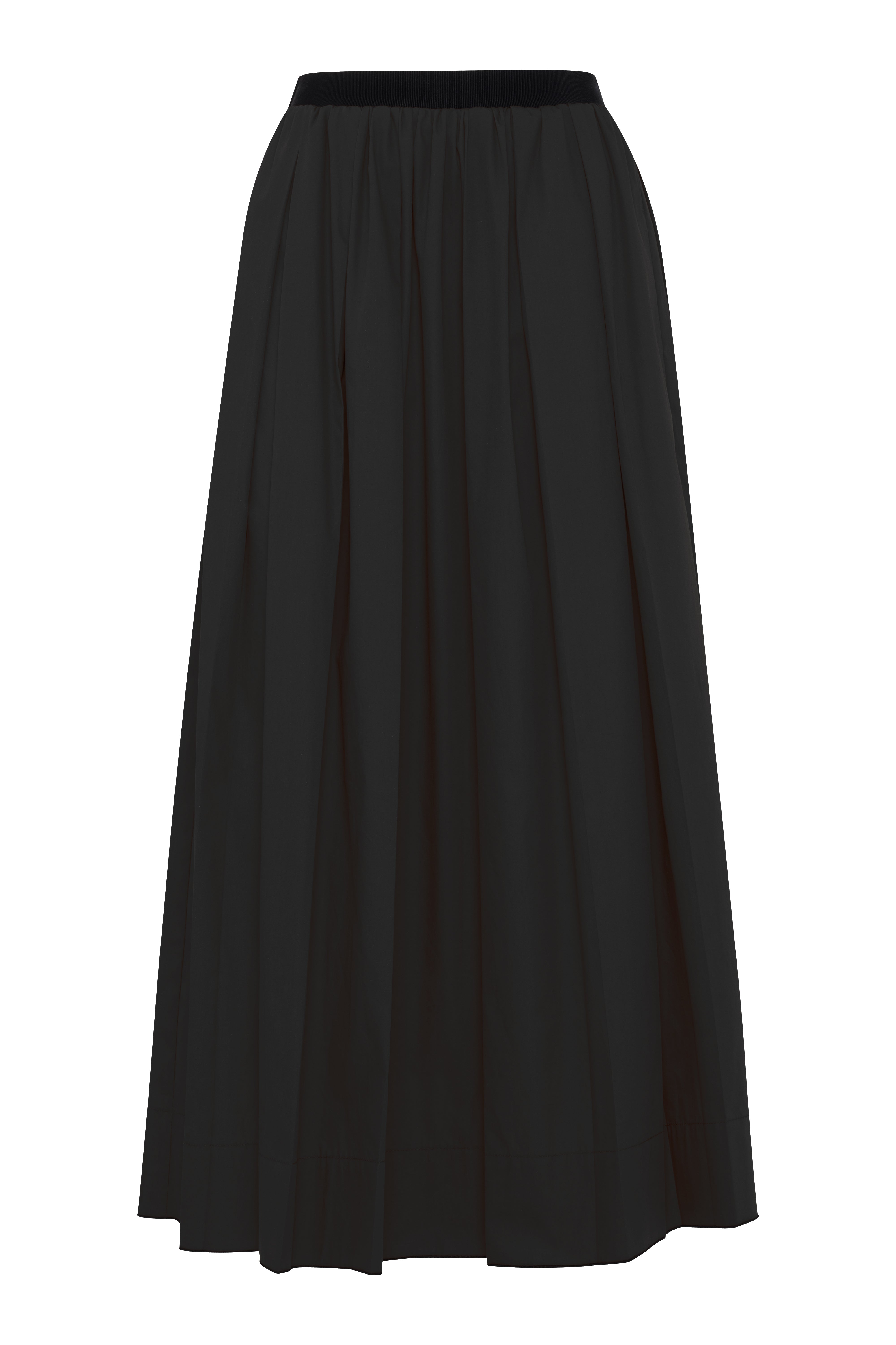 Black Maxi Pleated Cotton Poplin Skirt