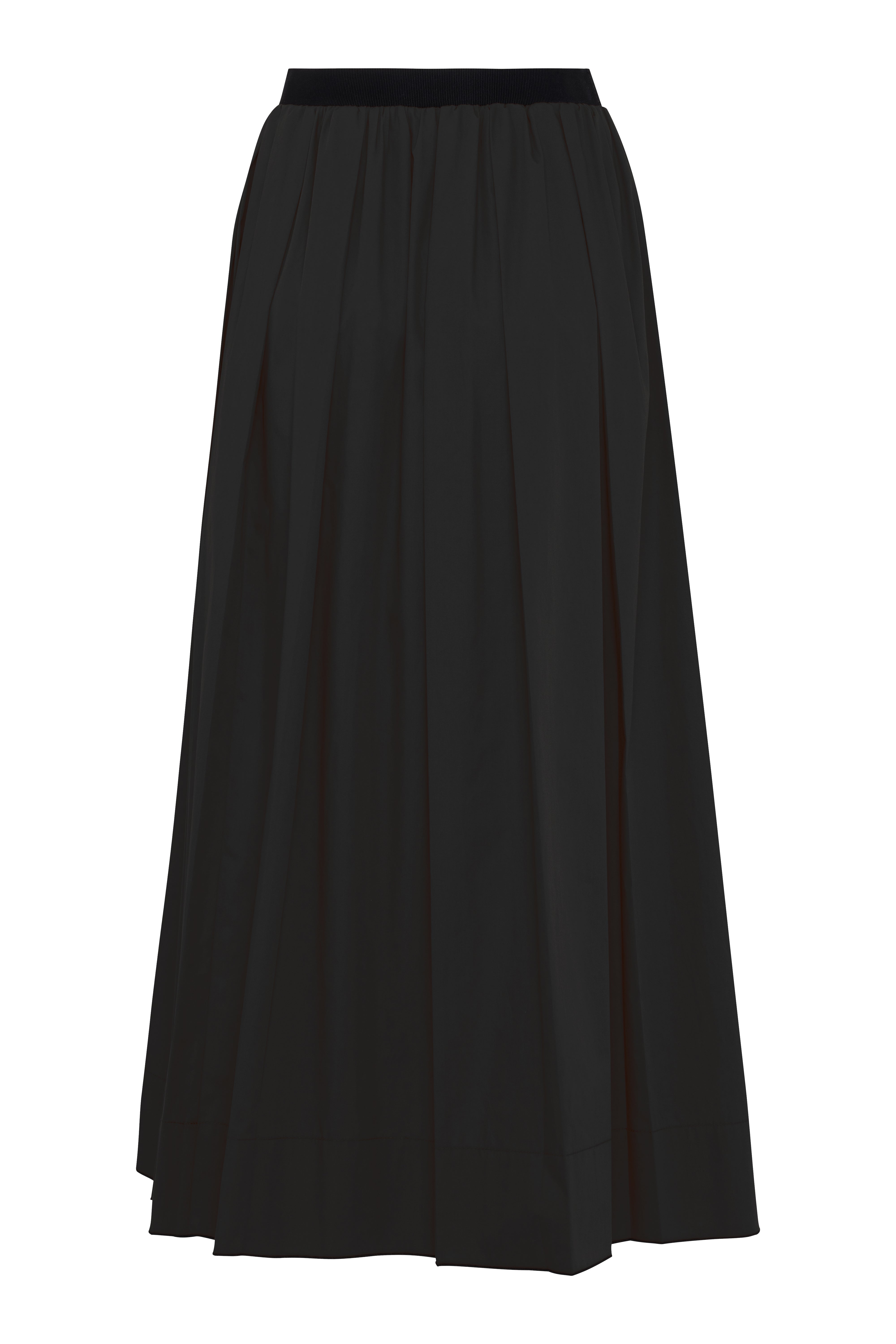 Black Maxi Pleated Cotton Poplin Skirt
