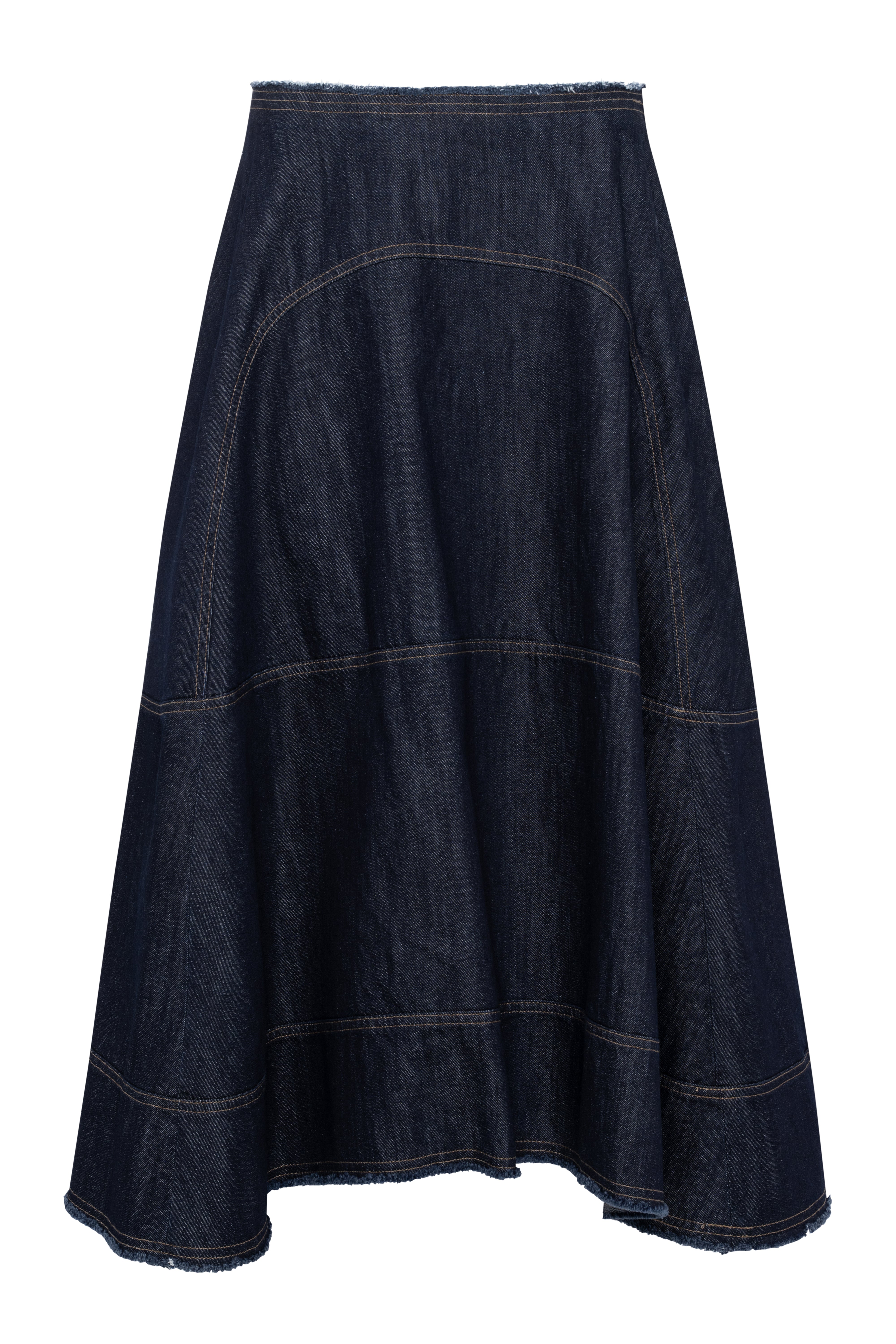 Dark Blue Denim Maxi Skirt With Contrast Stitching