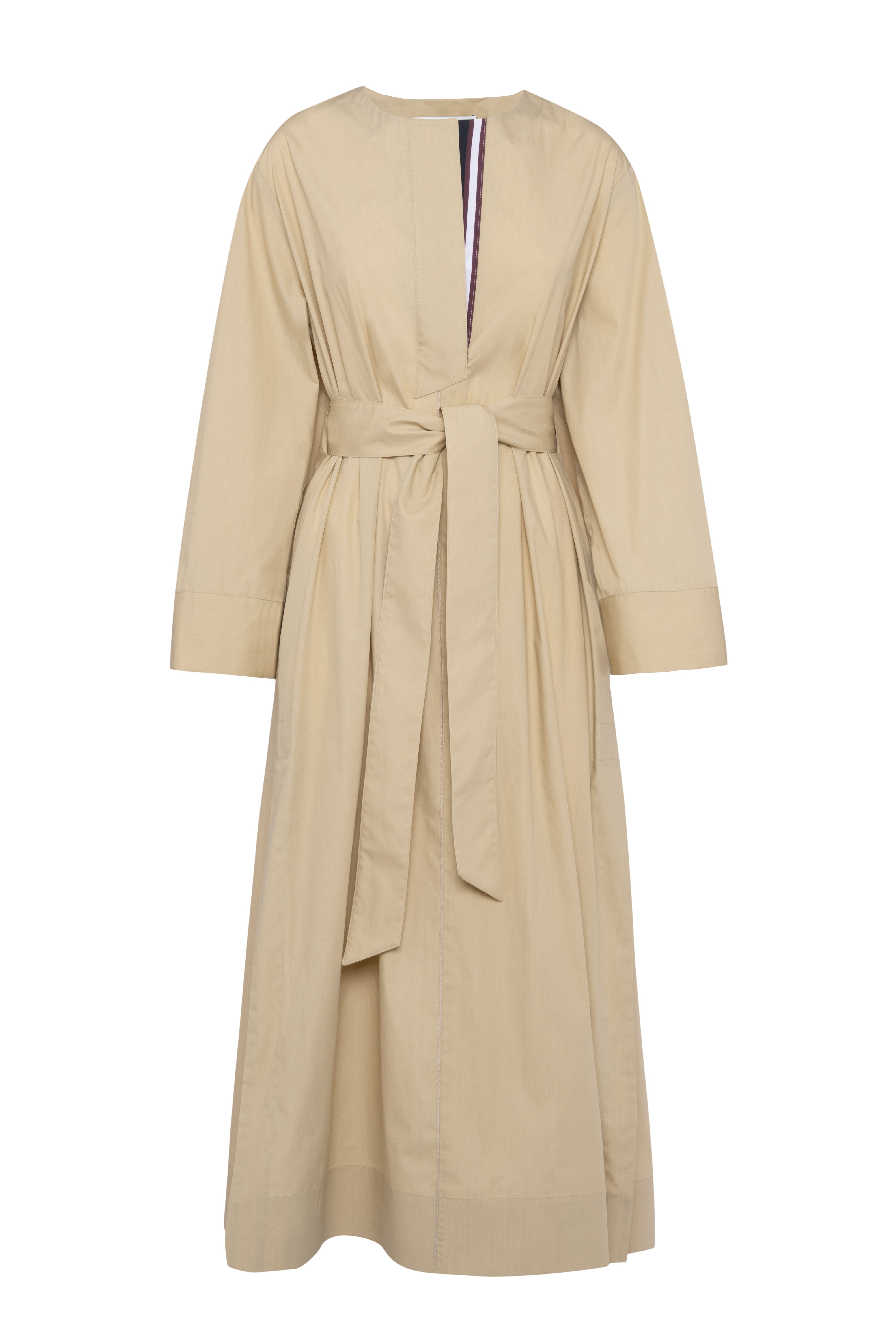 Beige Long-Sleeve Poplin Kimono Dress
