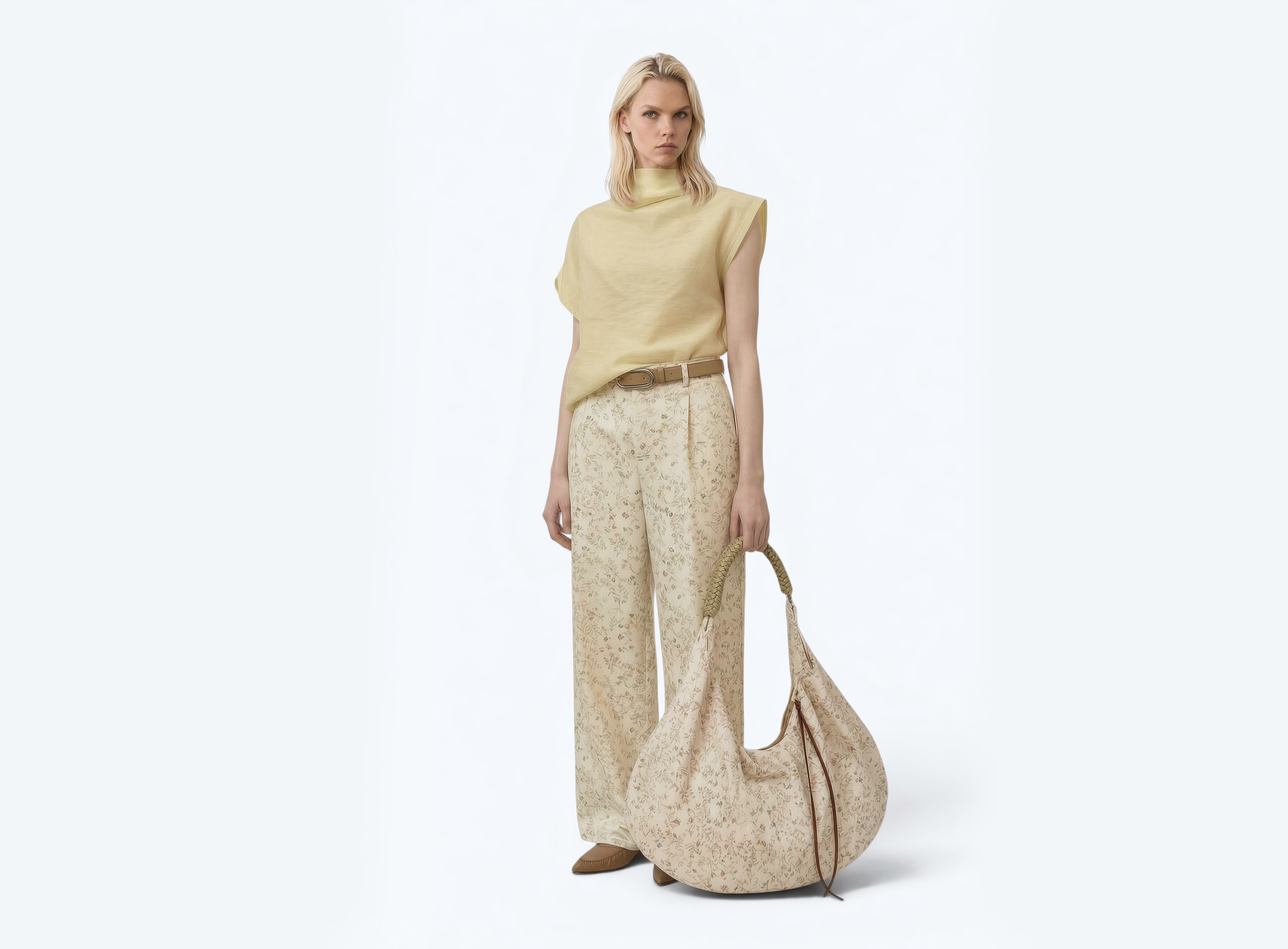 Floral Print Cotton Shopper Bag With Handwoven Shoulder Handle