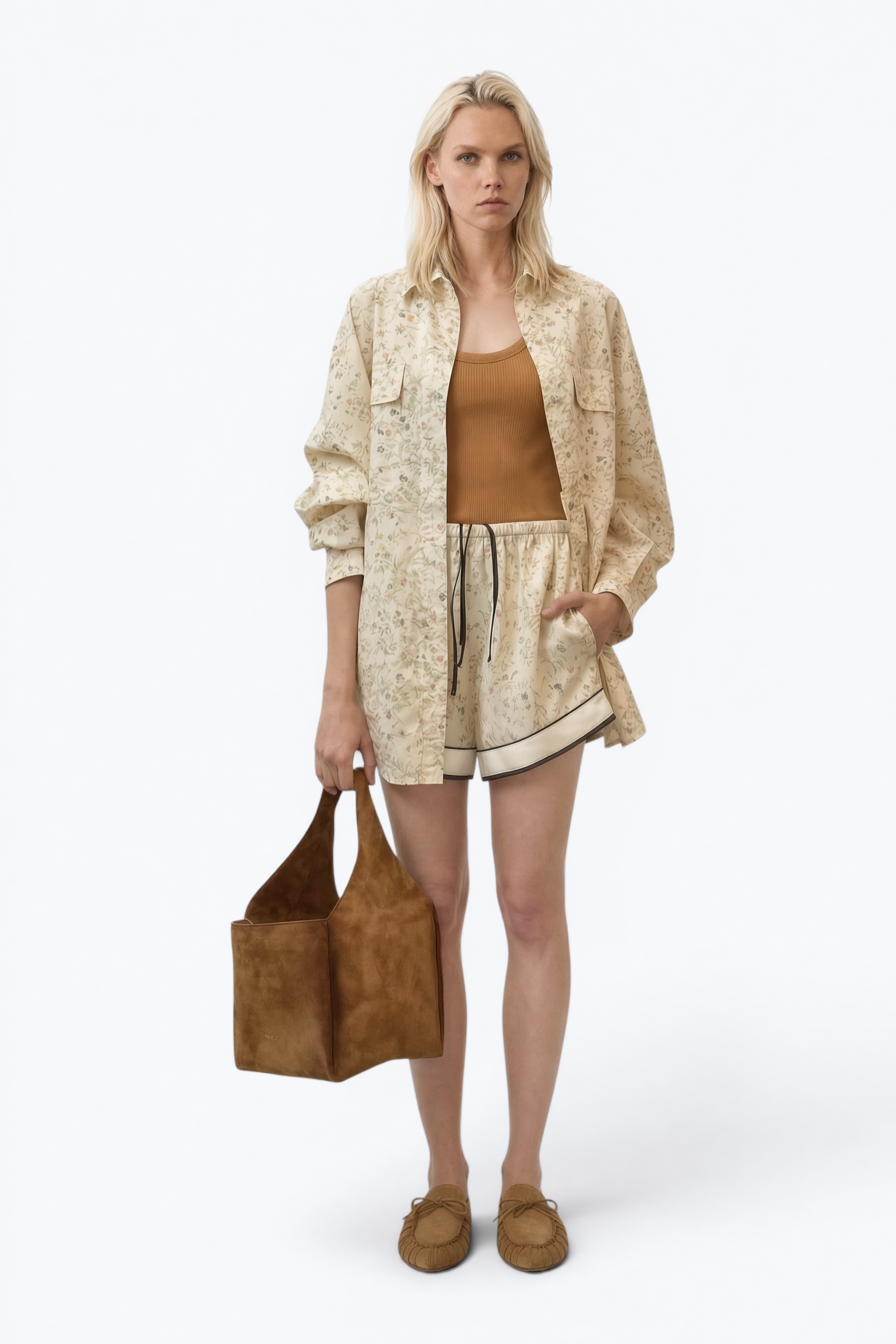 Oversized Floral Print Long Sleeve Cotton Shirt With Front Buttons