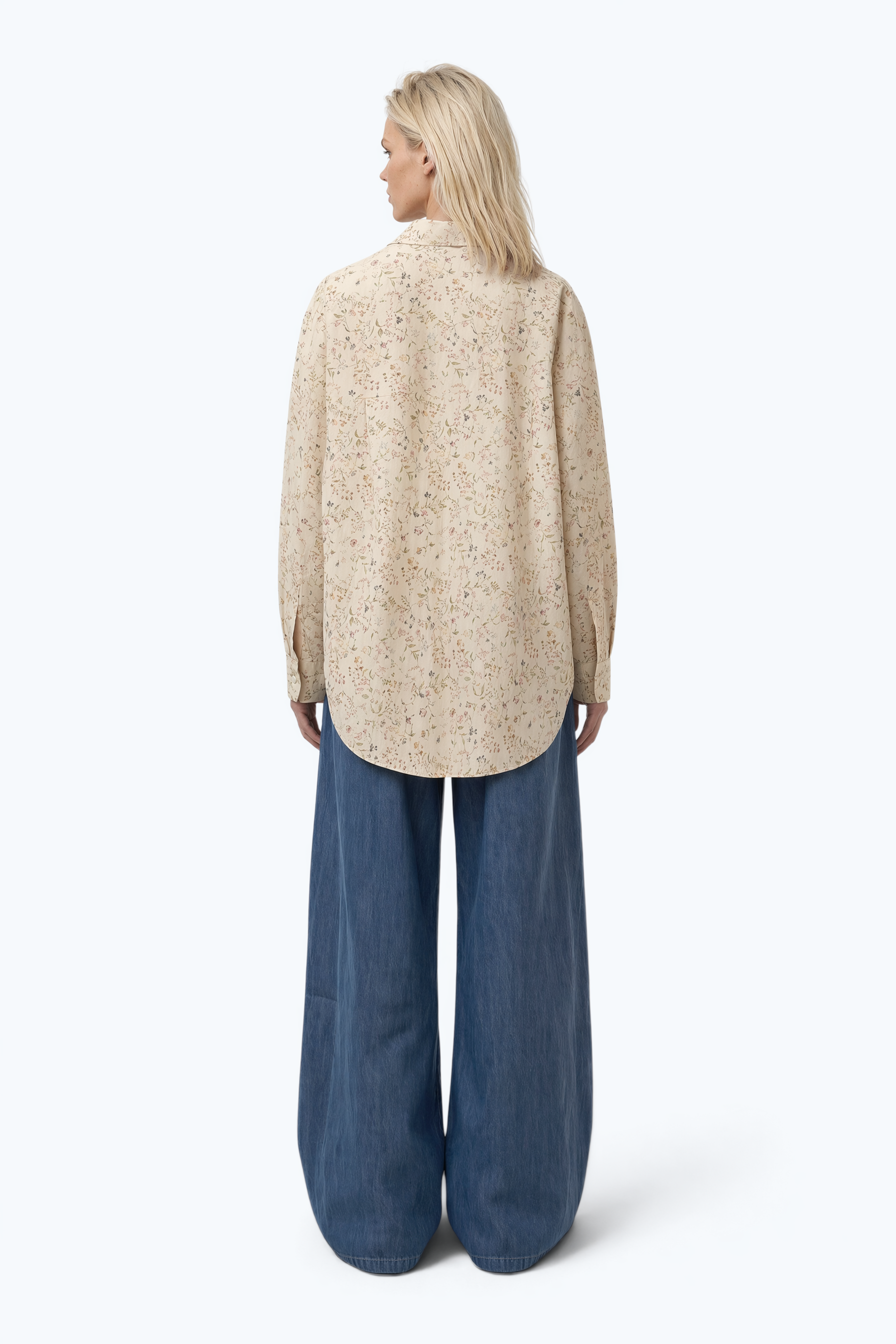 Wide-Leg Cotton Denim Trousers With Elasticated Waistband