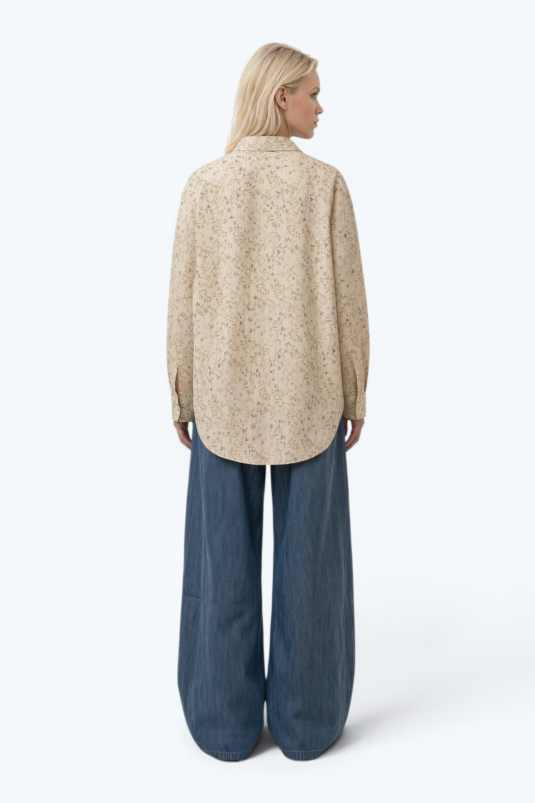 Wide-Leg Cotton Denim Trousers With Elasticated Waistband
