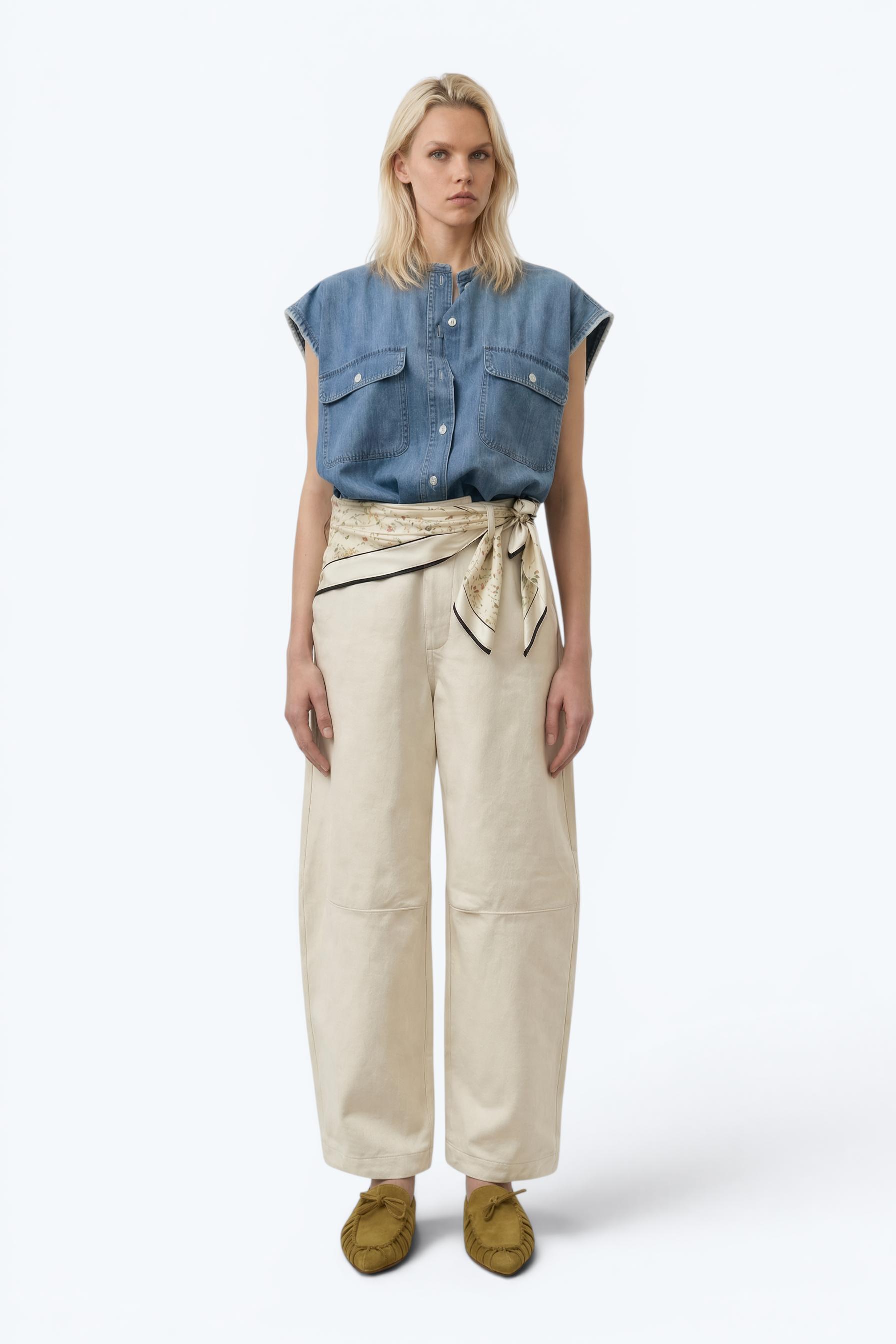 Pantaloni Barrel In Cotone Color Bianco Naturale