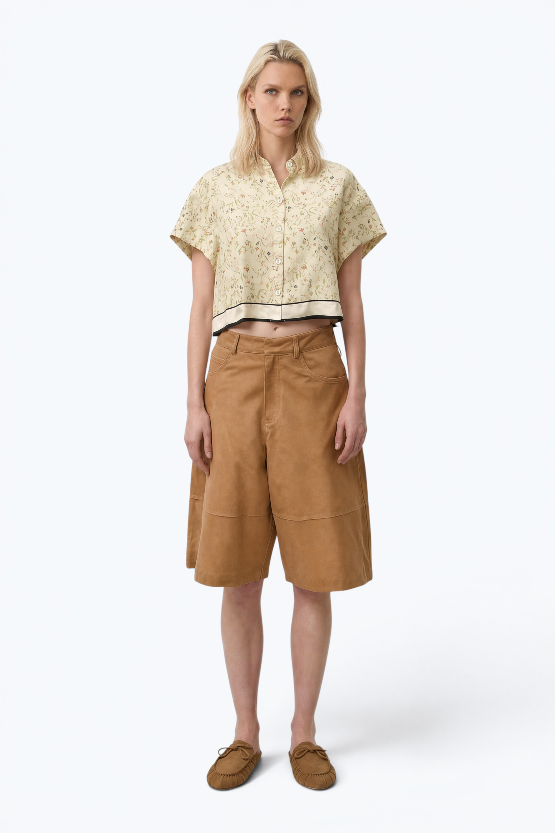 Floral Print Short Sleeve Silk Shirt With Front Buttons