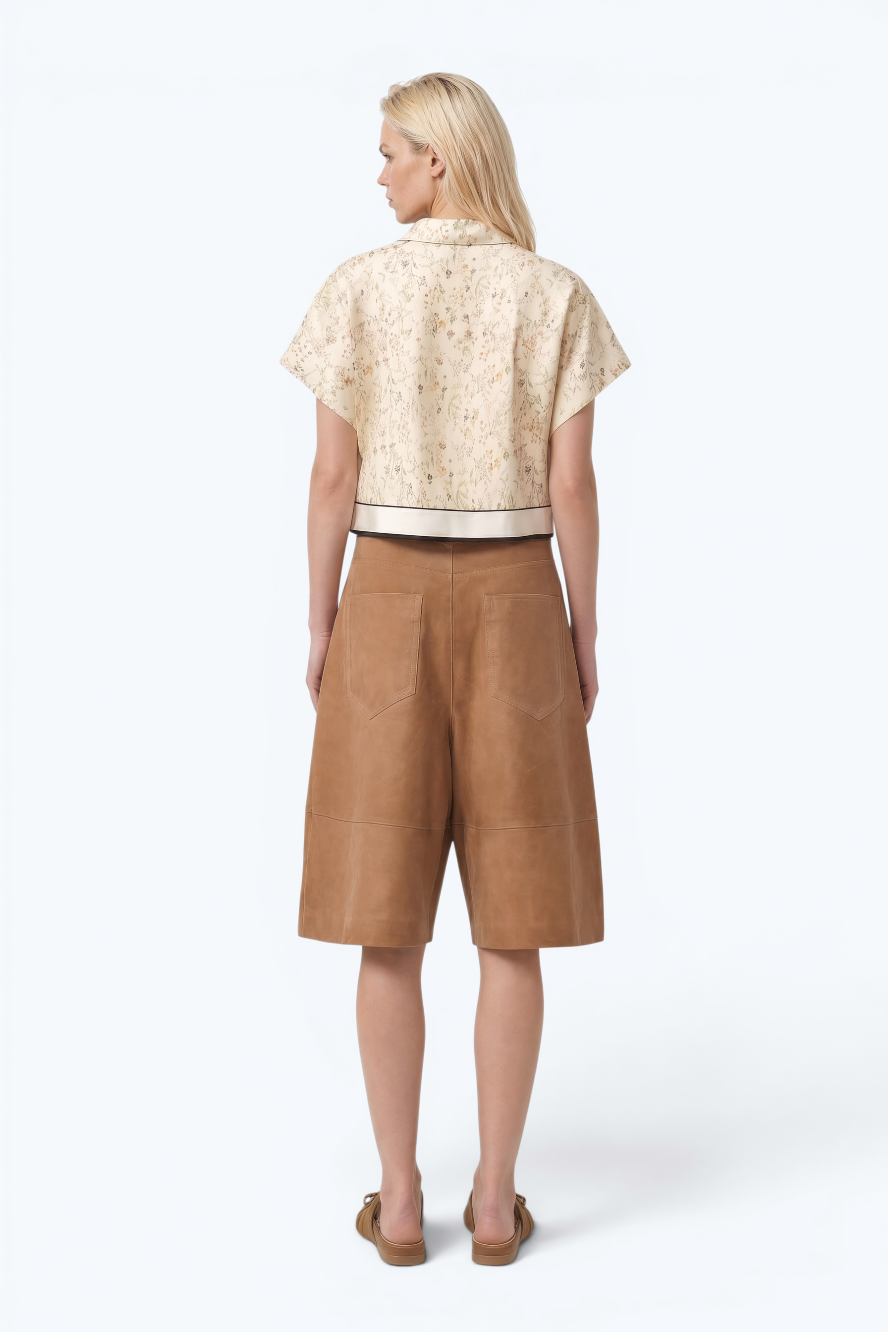 Beige Waxed Suede Bermuda Shorts