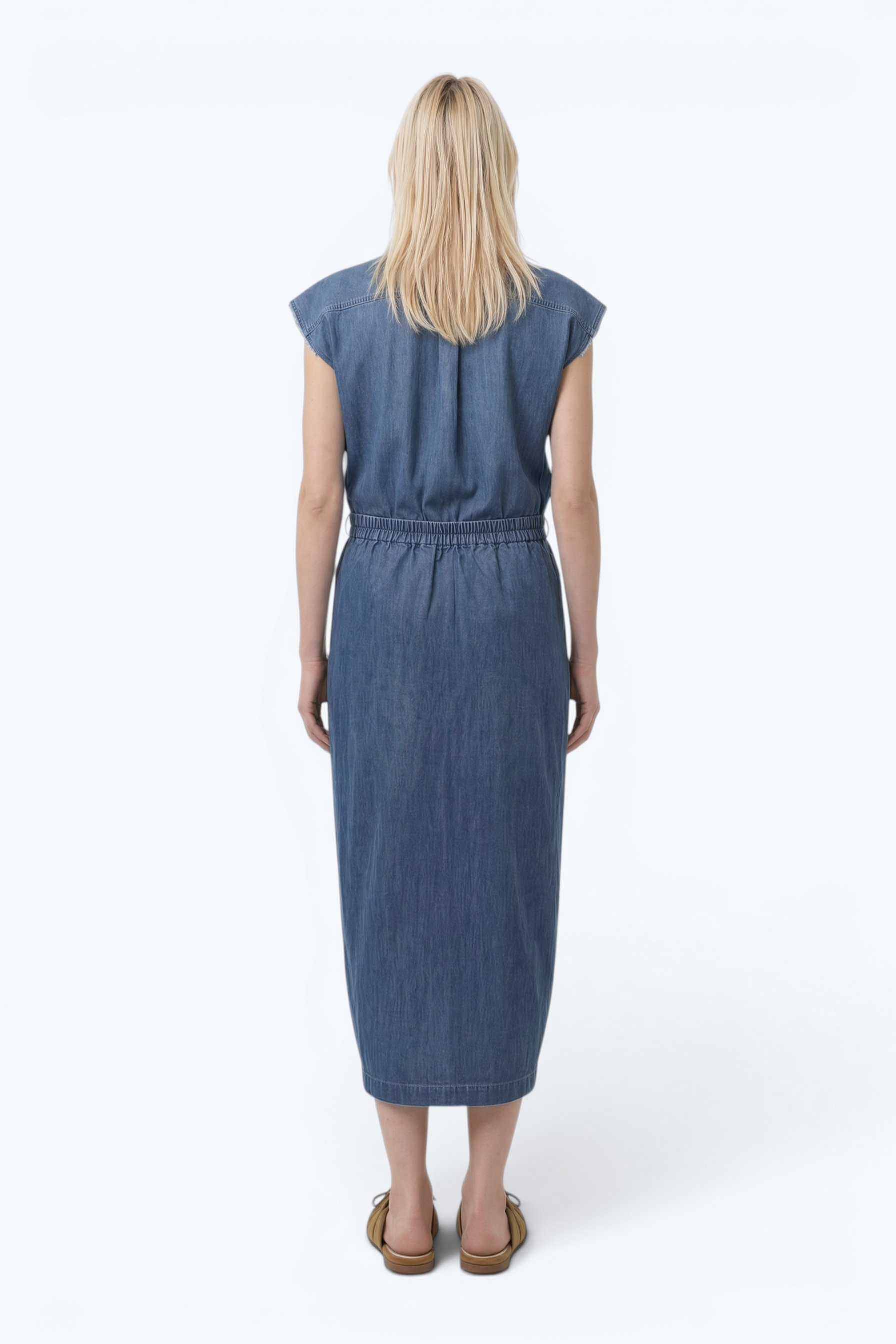 Midi Draped Denim Skirt In Cotton With Elasticated Waistband