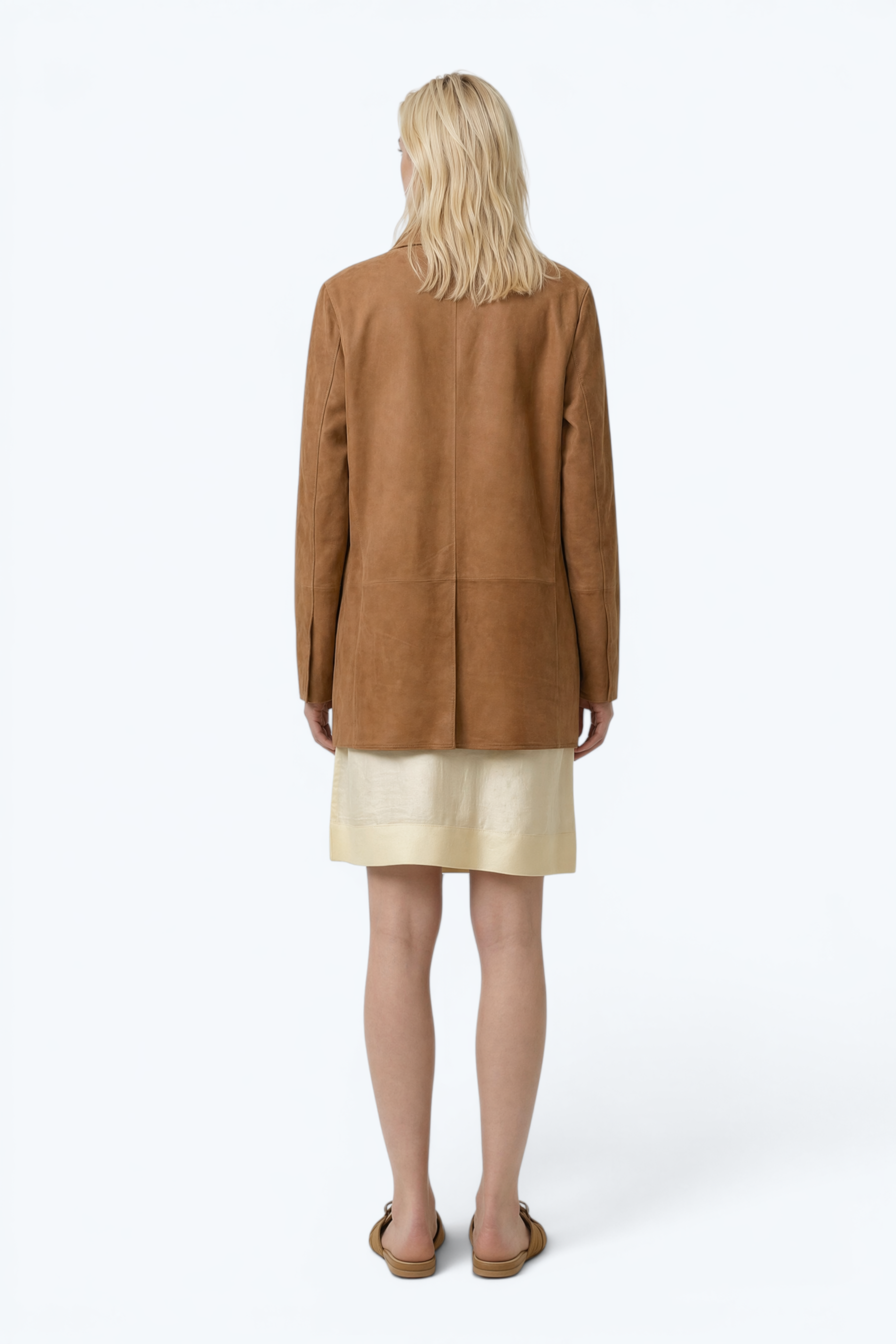 Single-Breasted Blazer Jacket In Beige Waxed Suede