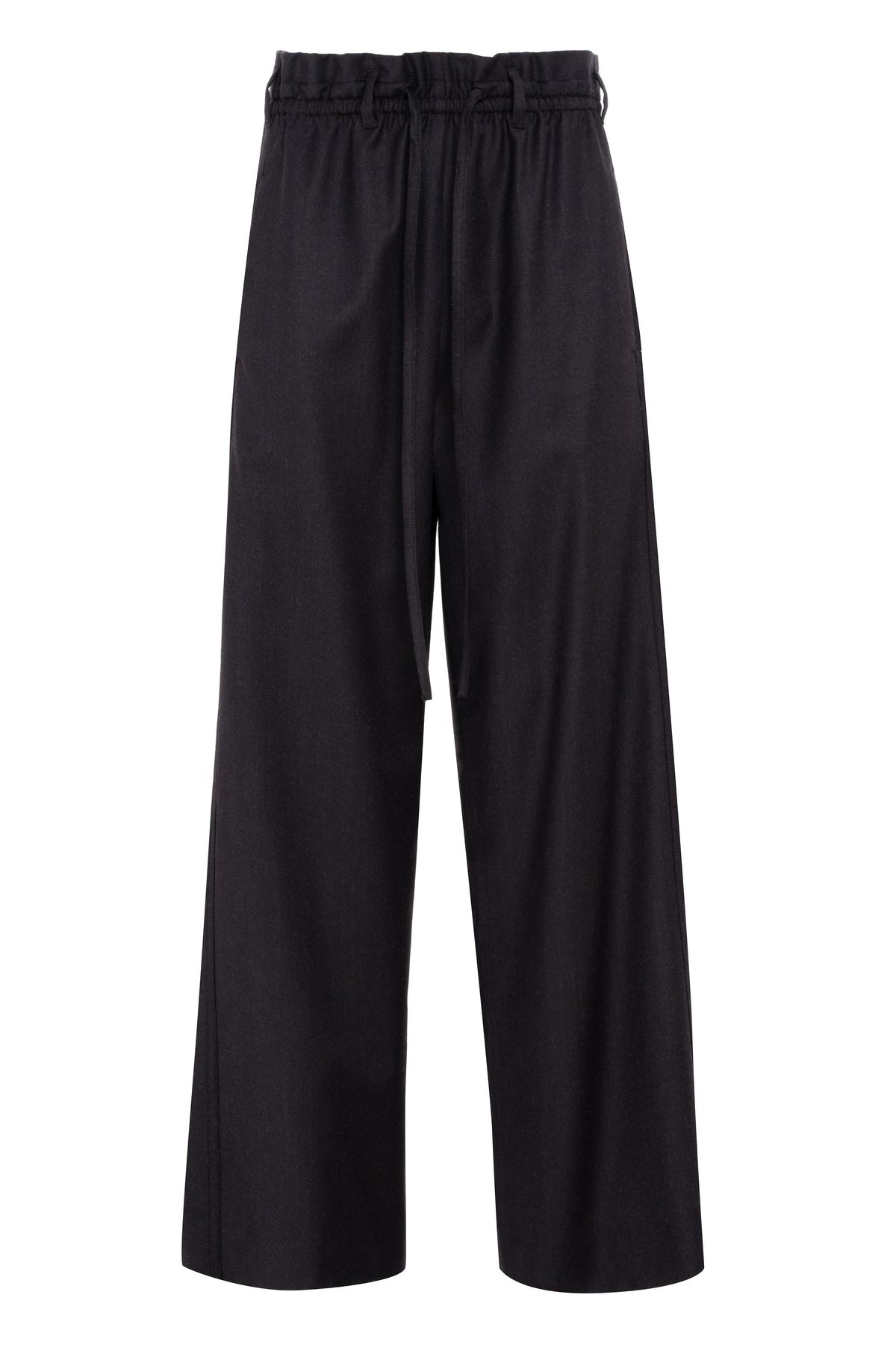 Brown Relaxed Flannel Trousers With Adjustable Waistband
