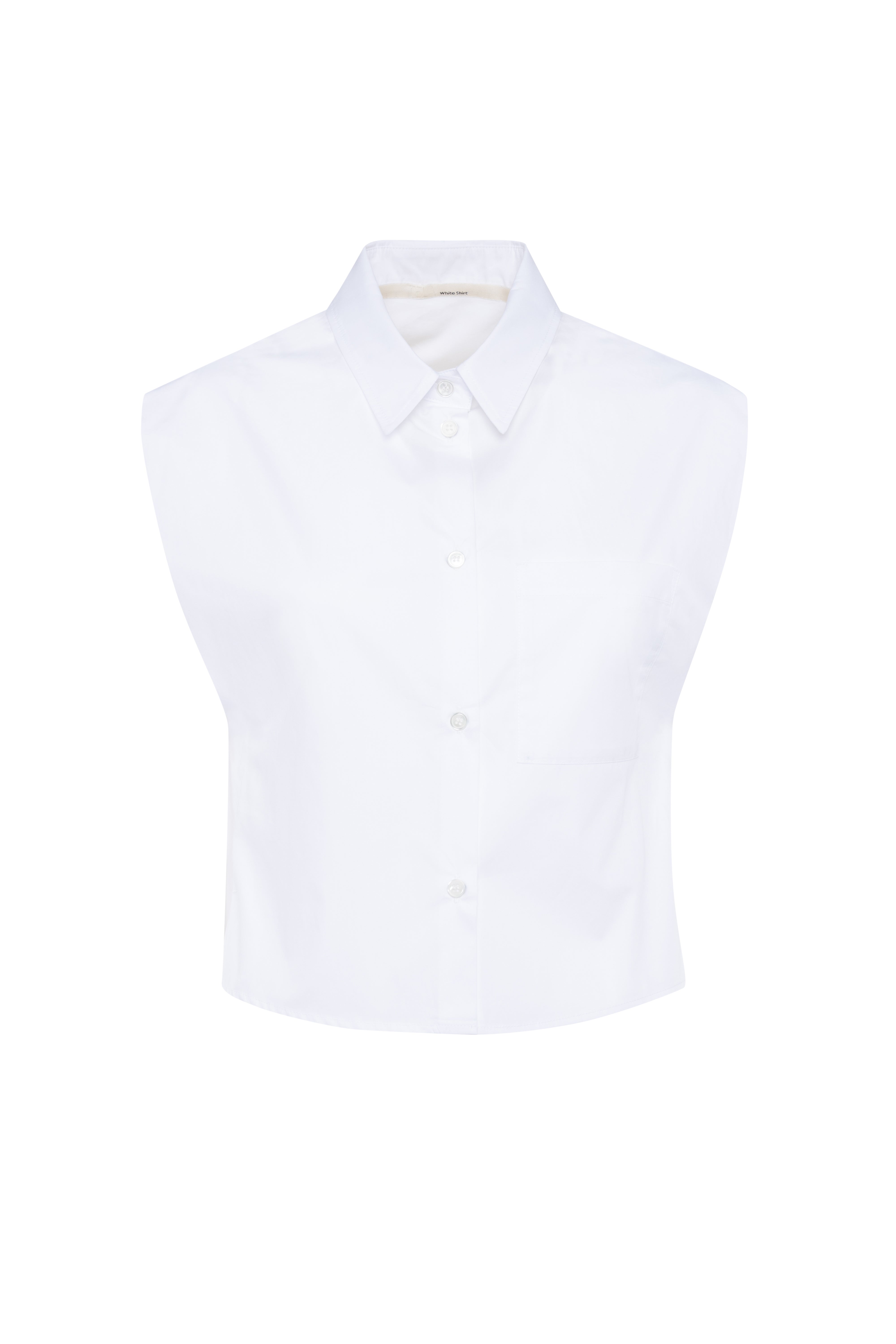 Sleeveless White Cotton Poplin Shirt With Front Buttons