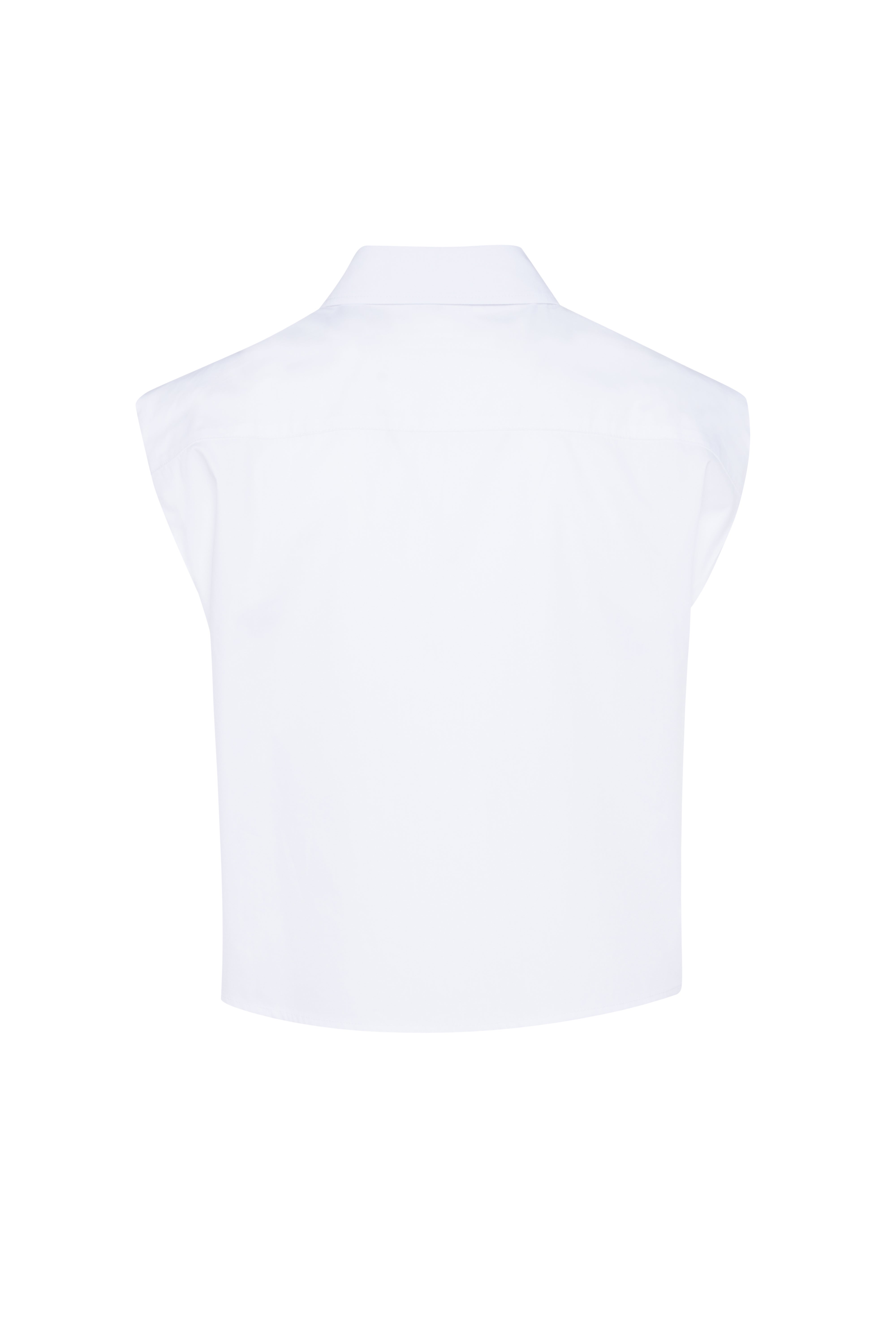 Sleeveless White Cotton Poplin Shirt With Front Buttons