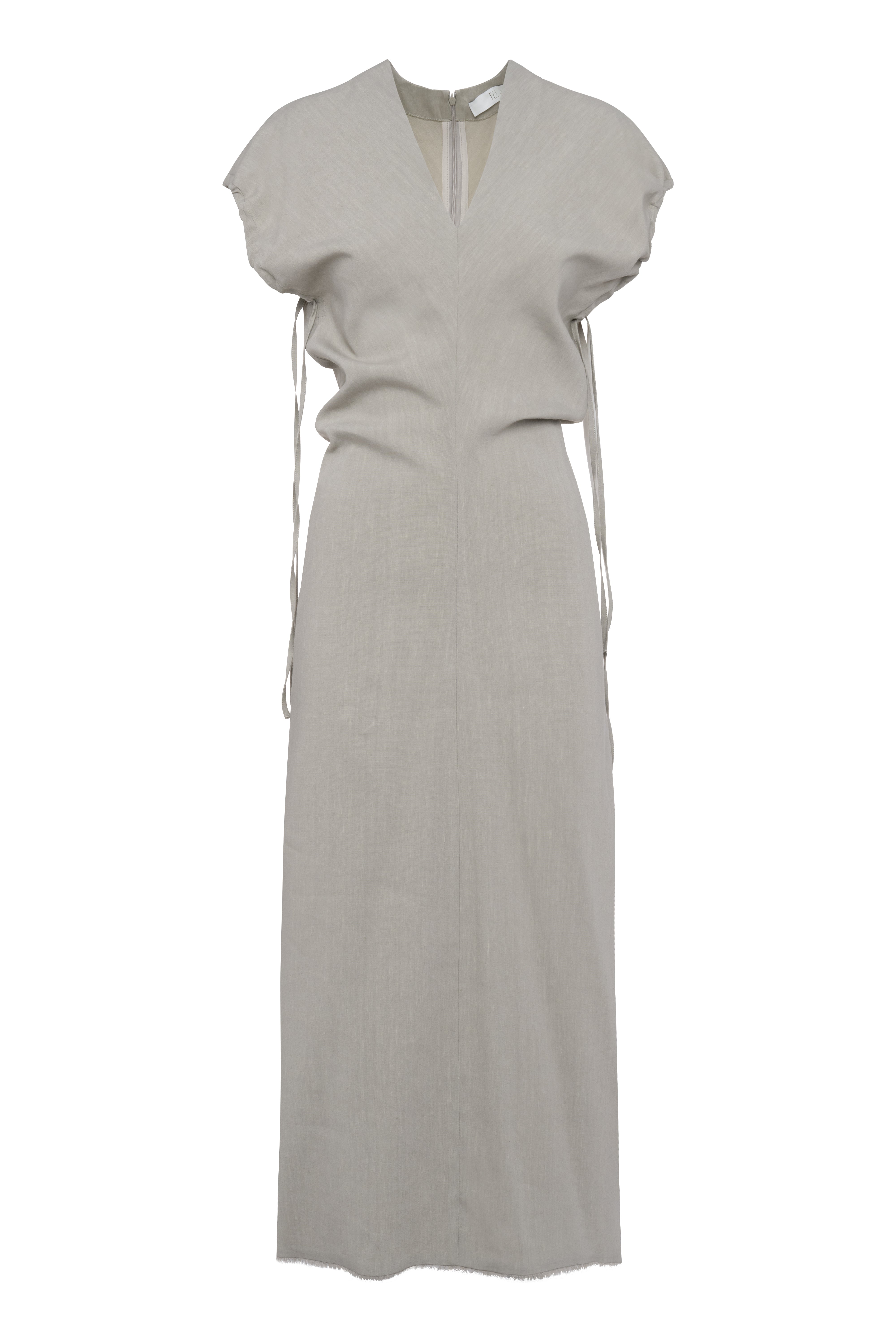 Light Grey Linen-Viscose Short-Sleeve Maxi Dress