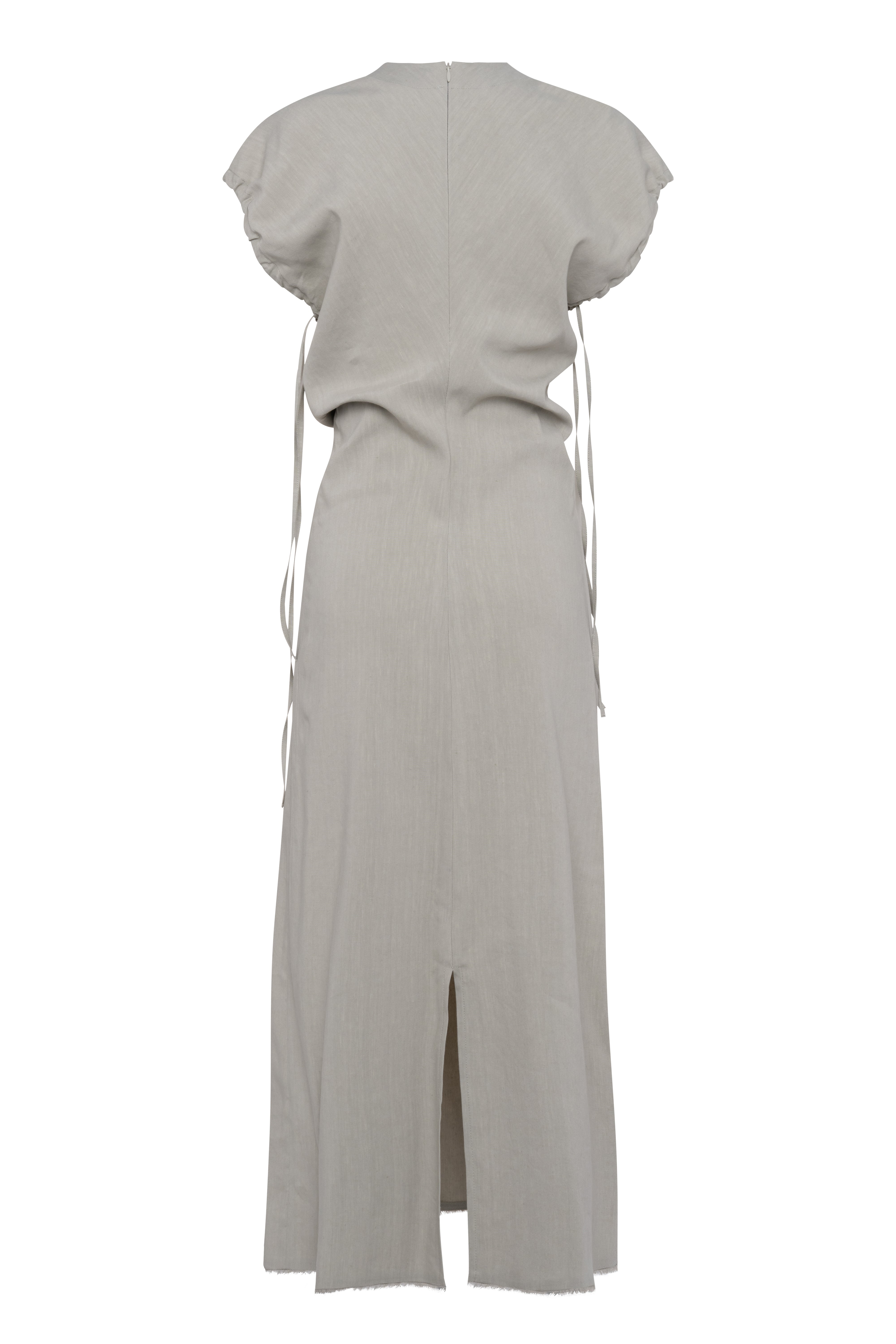Light Grey Linen-Viscose Short-Sleeve Maxi Dress