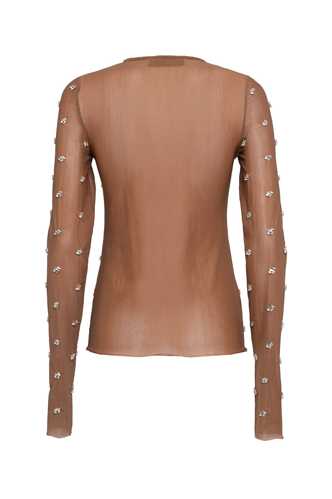 Long-Sleeve Tulle Top With Embroidered Jewel Detailing