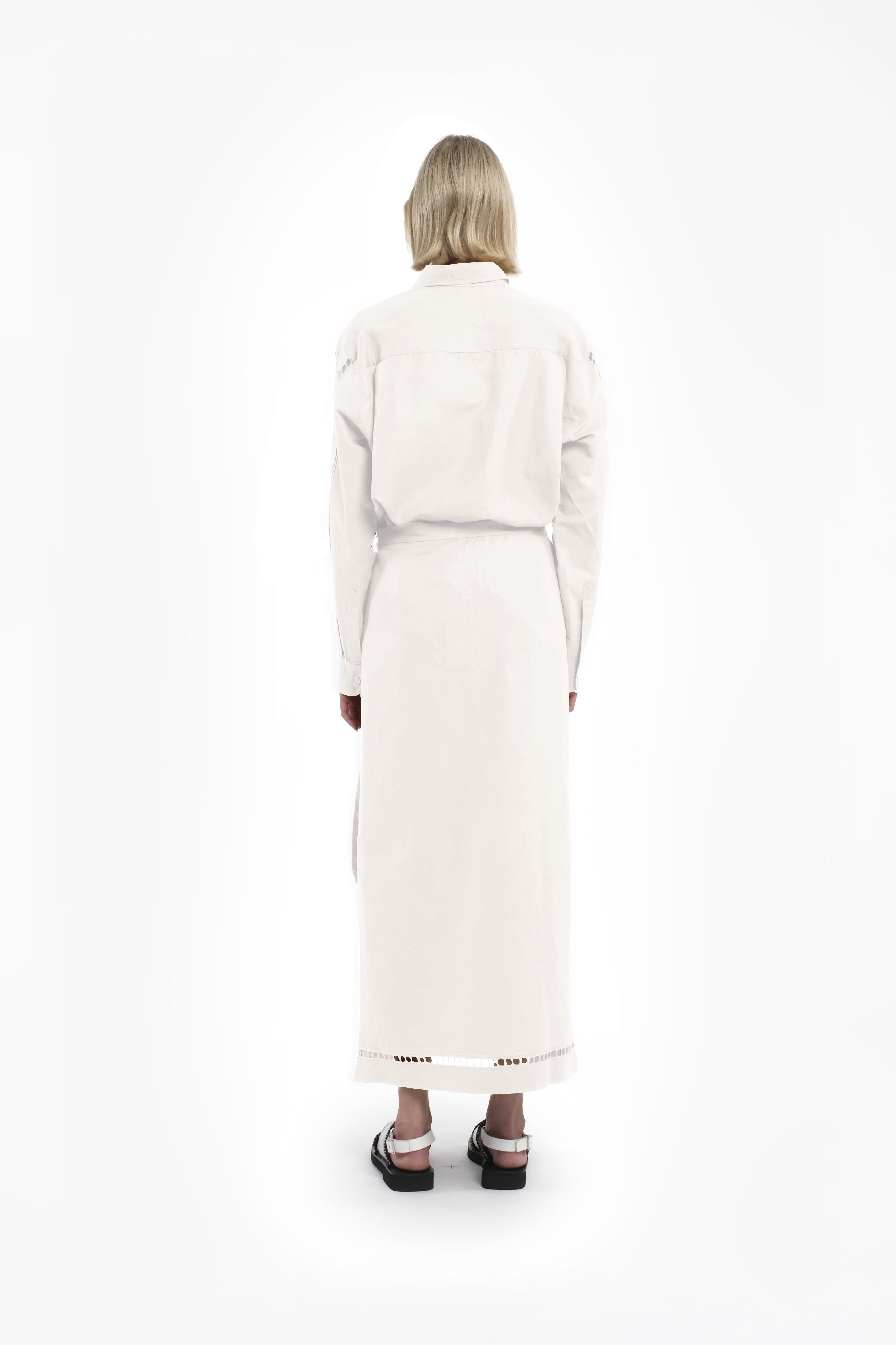 Gonna maxi a portafoglio in cotone bianco con ricami