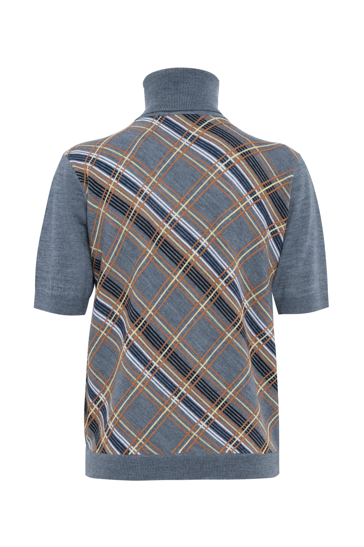 Grey Checked Short-Sleeve Turtleneck Sweater