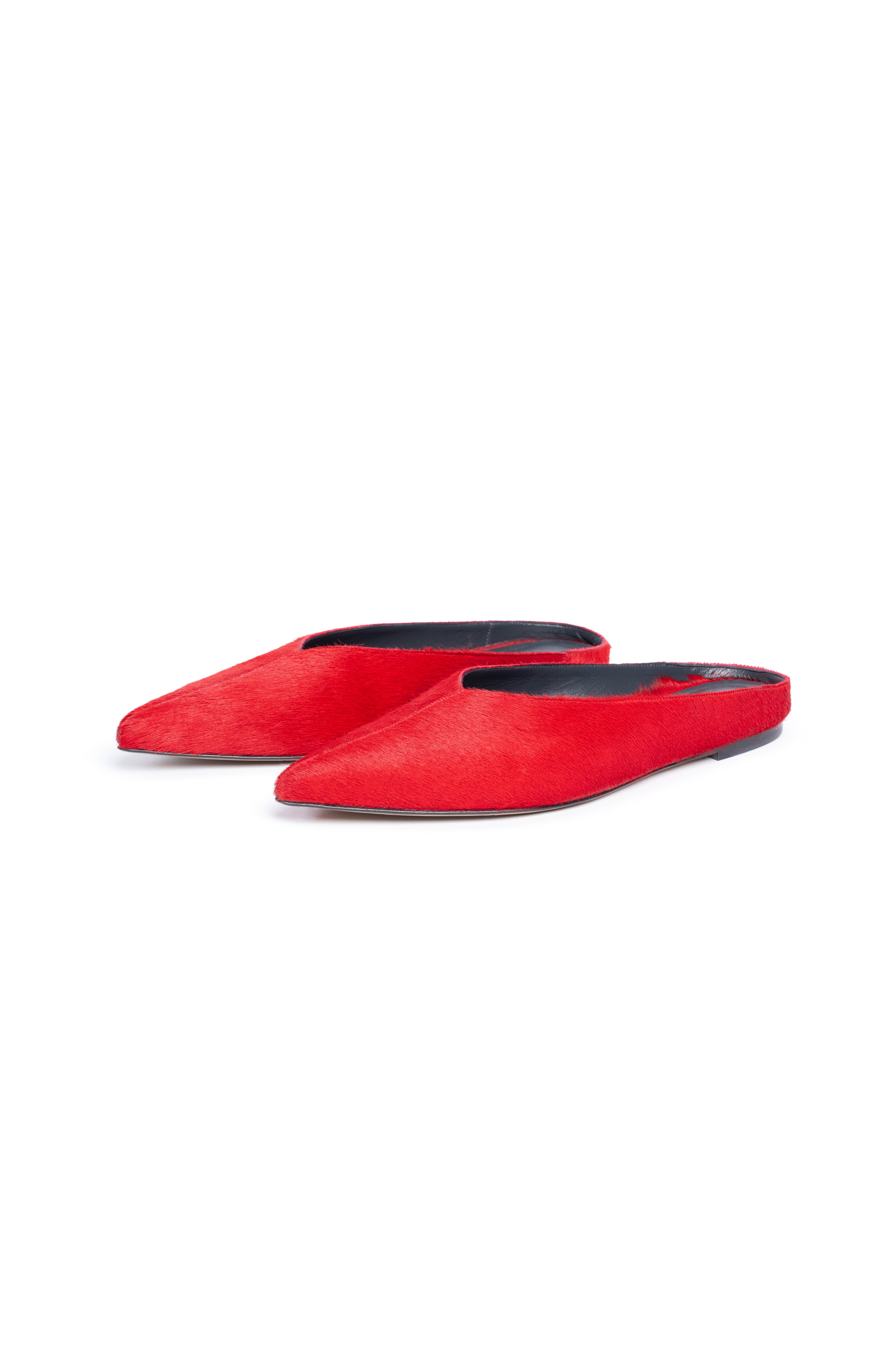 Red Flat Mules In Hair-On Leather