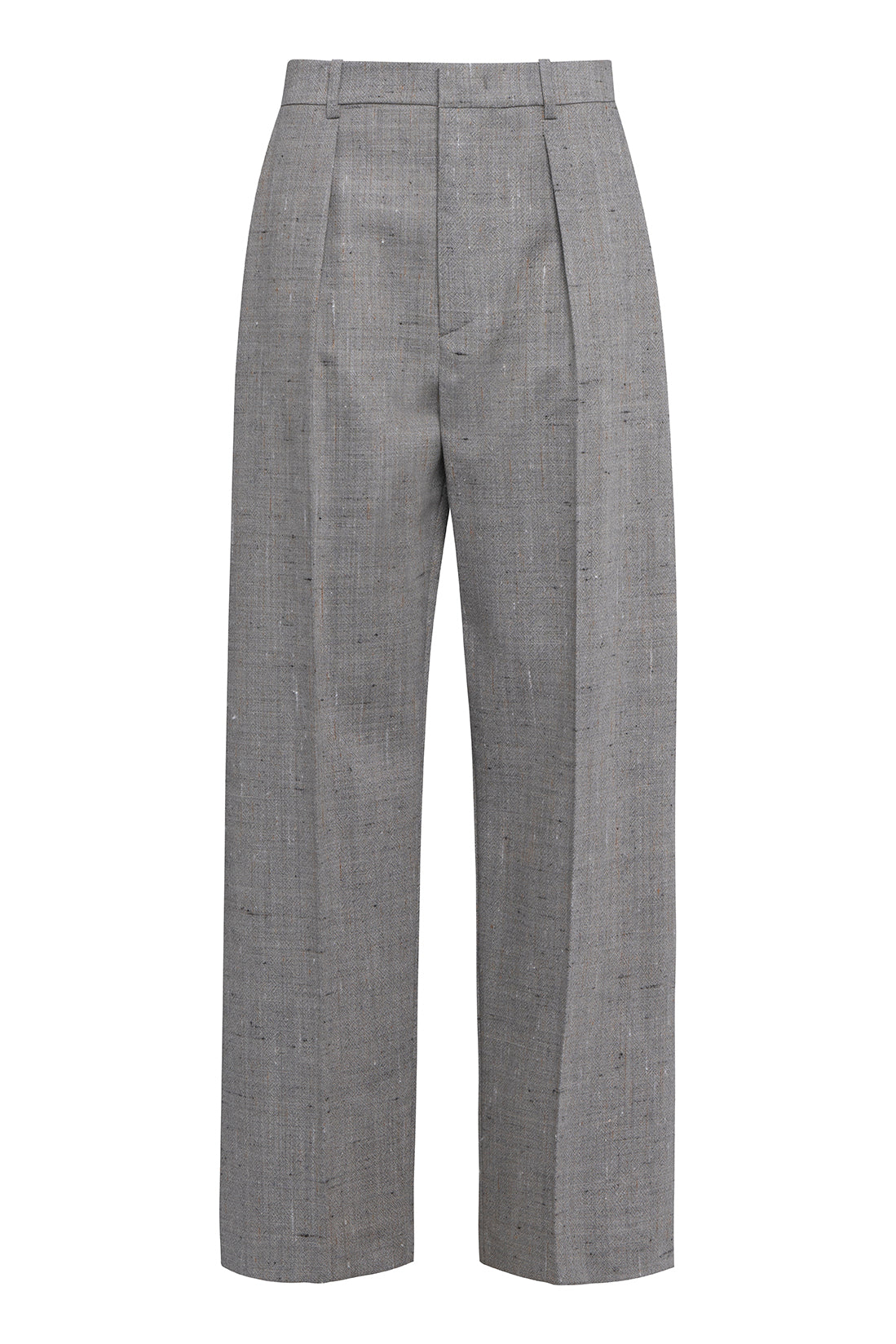 Light Grey Straight-Leg Trousers In Slub Wool