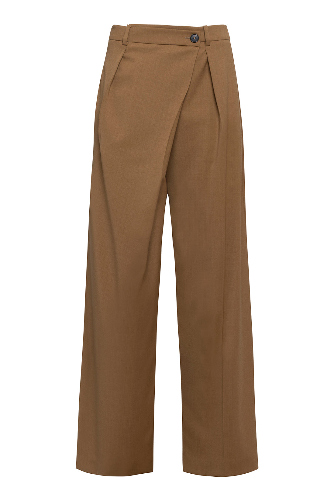 Caramel Front Pleat Trousers In Technical Wool