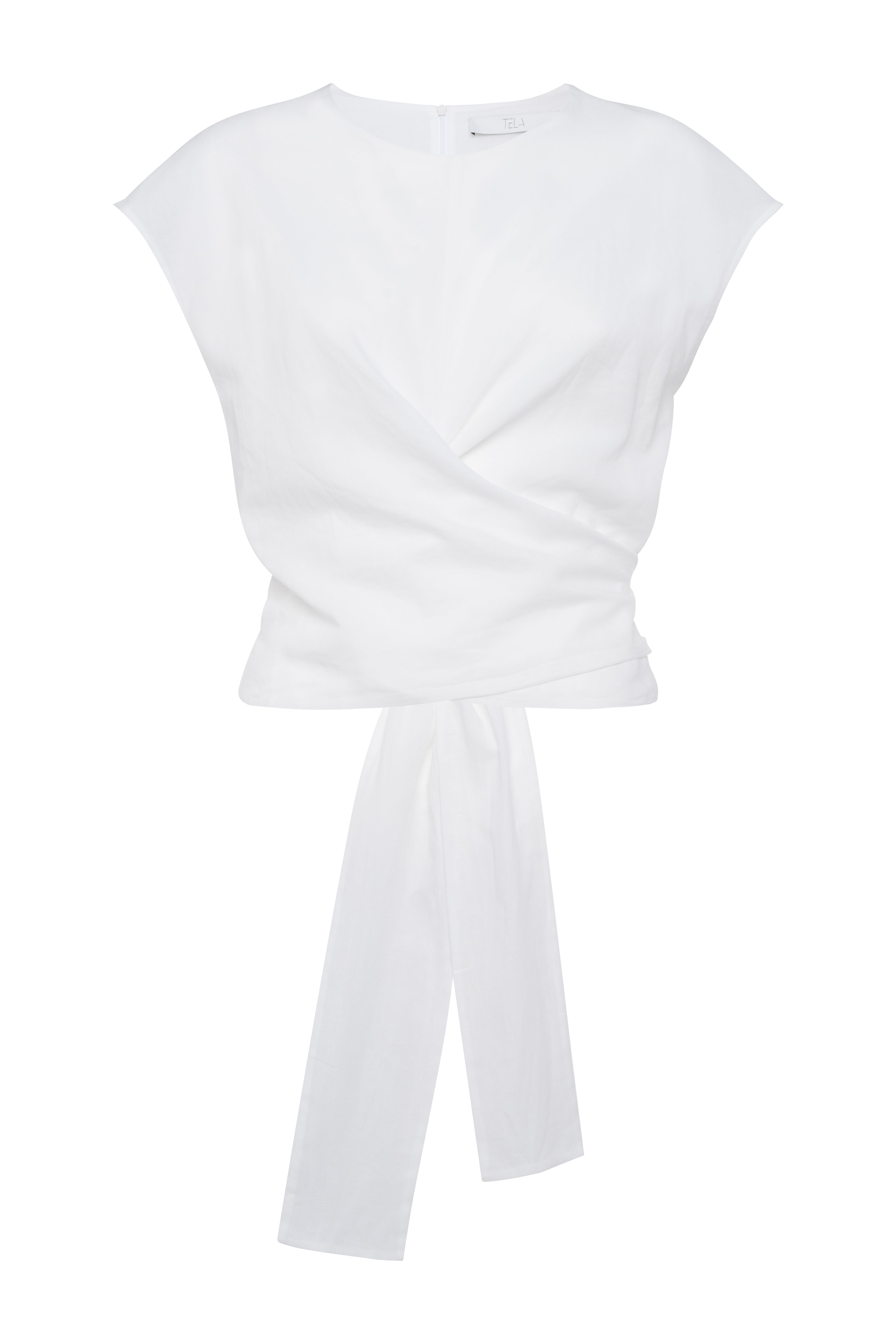 Sleeveless White Muslin Top With Back Knot Closure