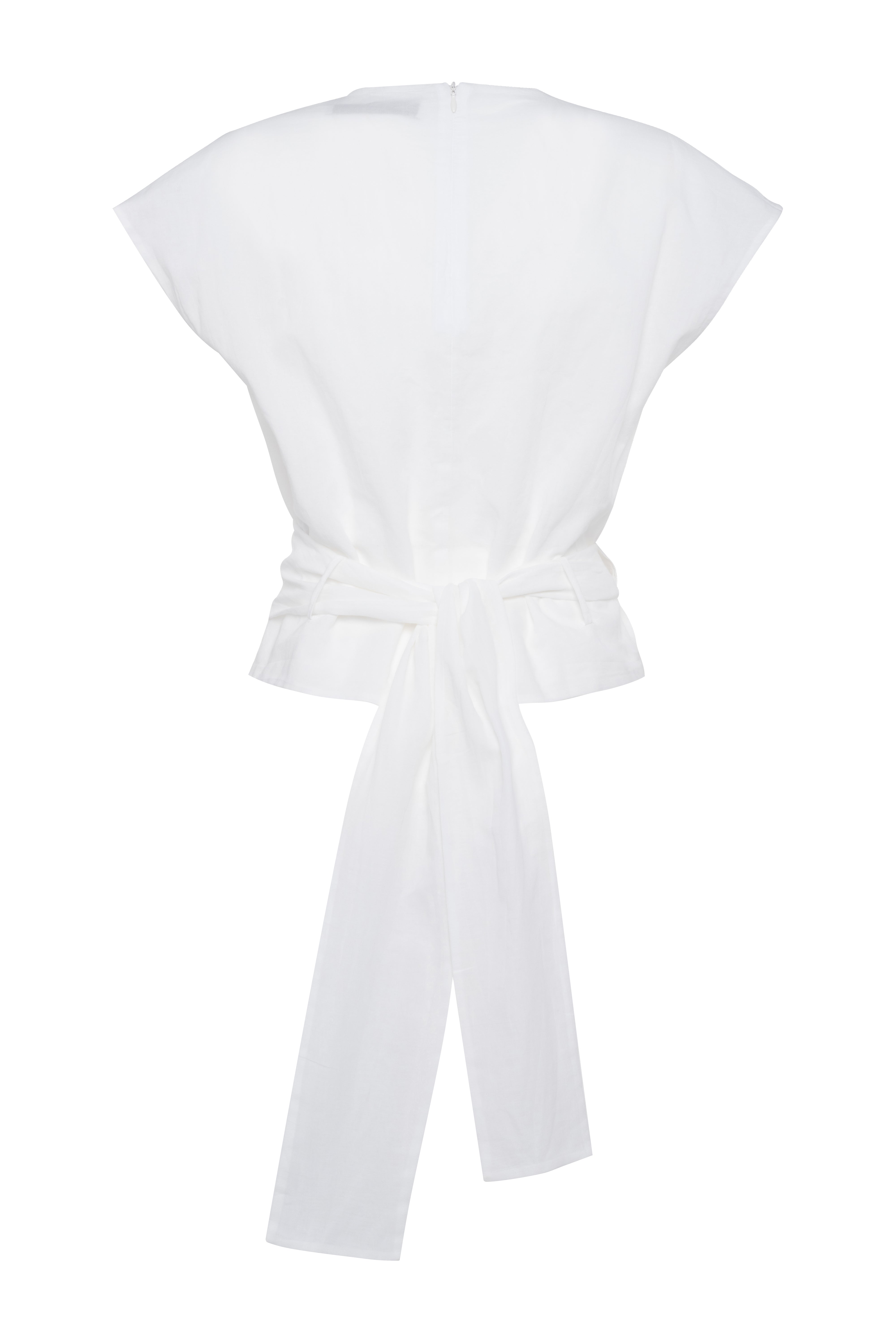 Sleeveless White Muslin Top With Back Knot Closure
