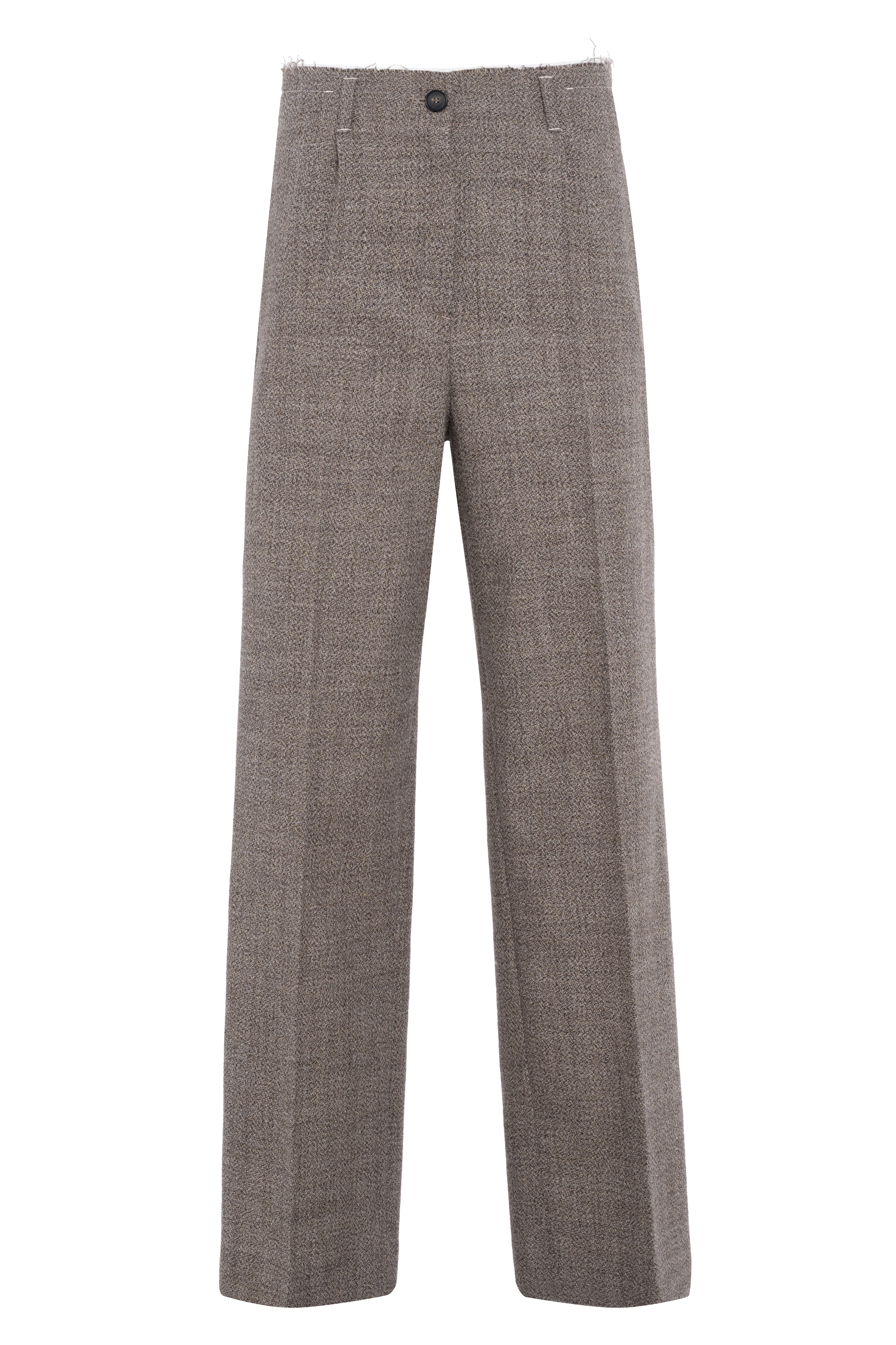 Straight-Leg Trousers With Front Pleats In Jaspé Fabric