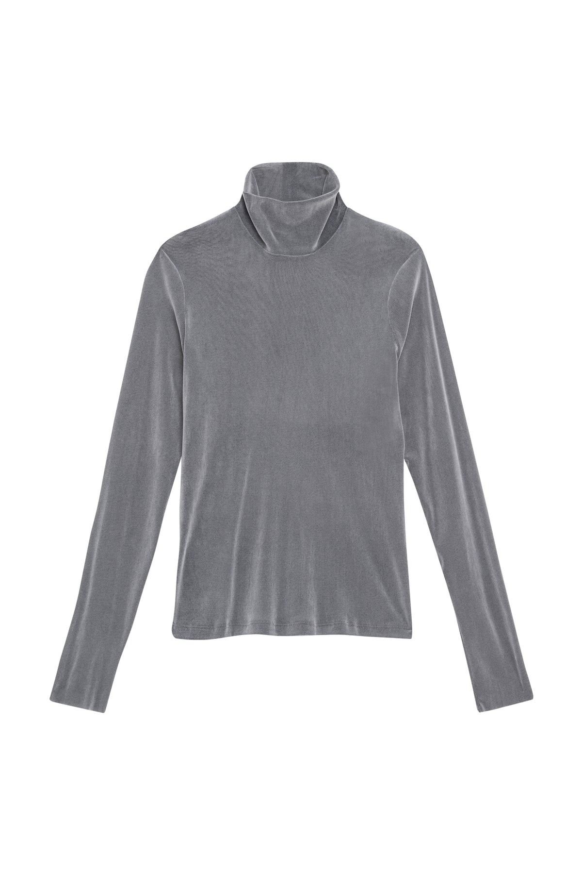 Grey Long-Sleeve Flocked Tulle Turtleneck Top