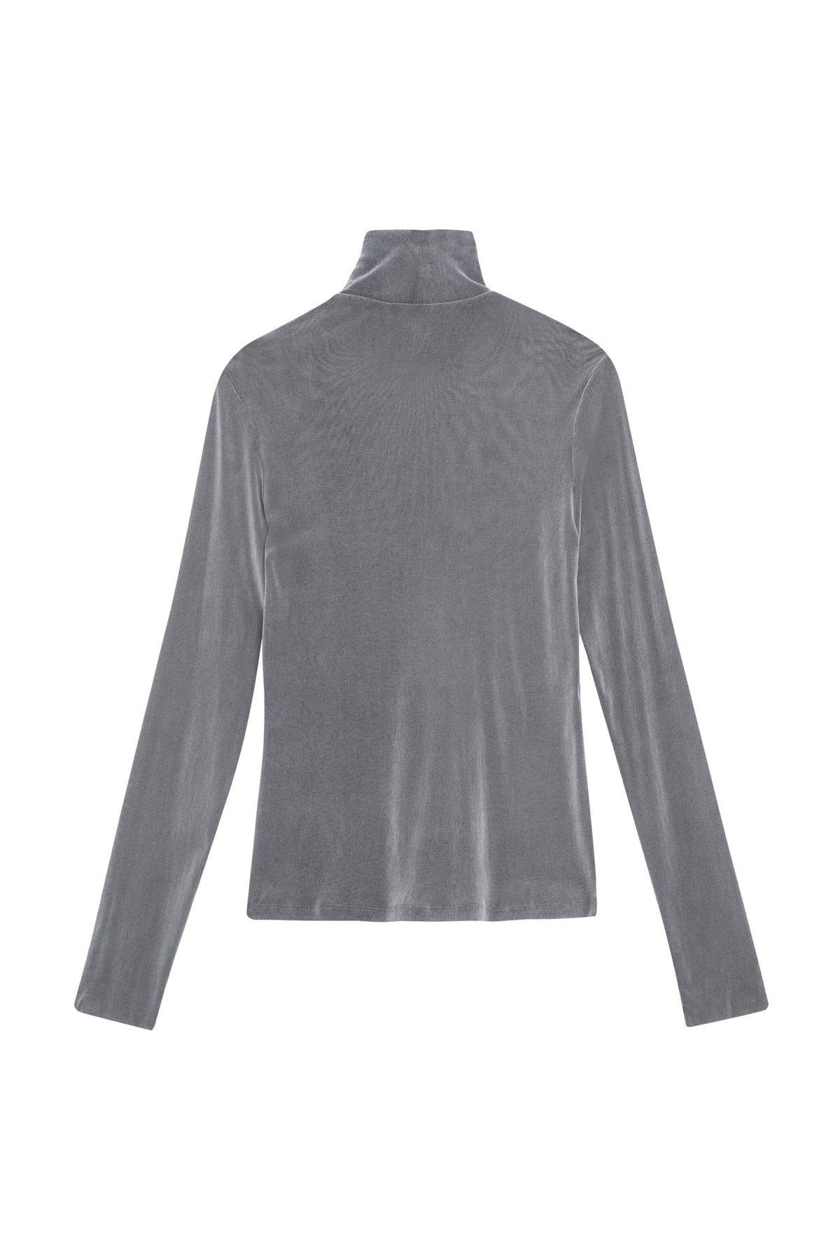 Grey Long-Sleeve Flocked Tulle Turtleneck Top