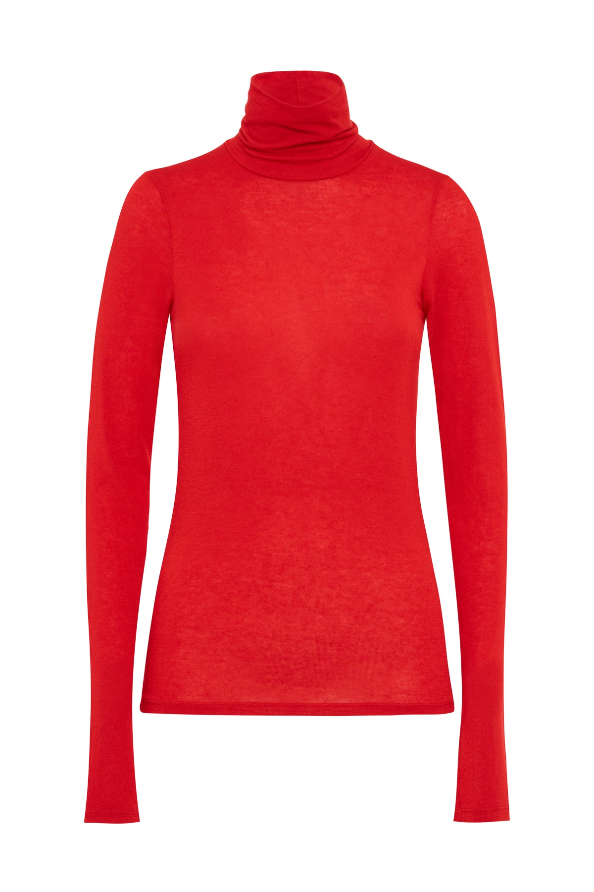 Red Long-Sleeve Wool Jersey Turtleneck Top