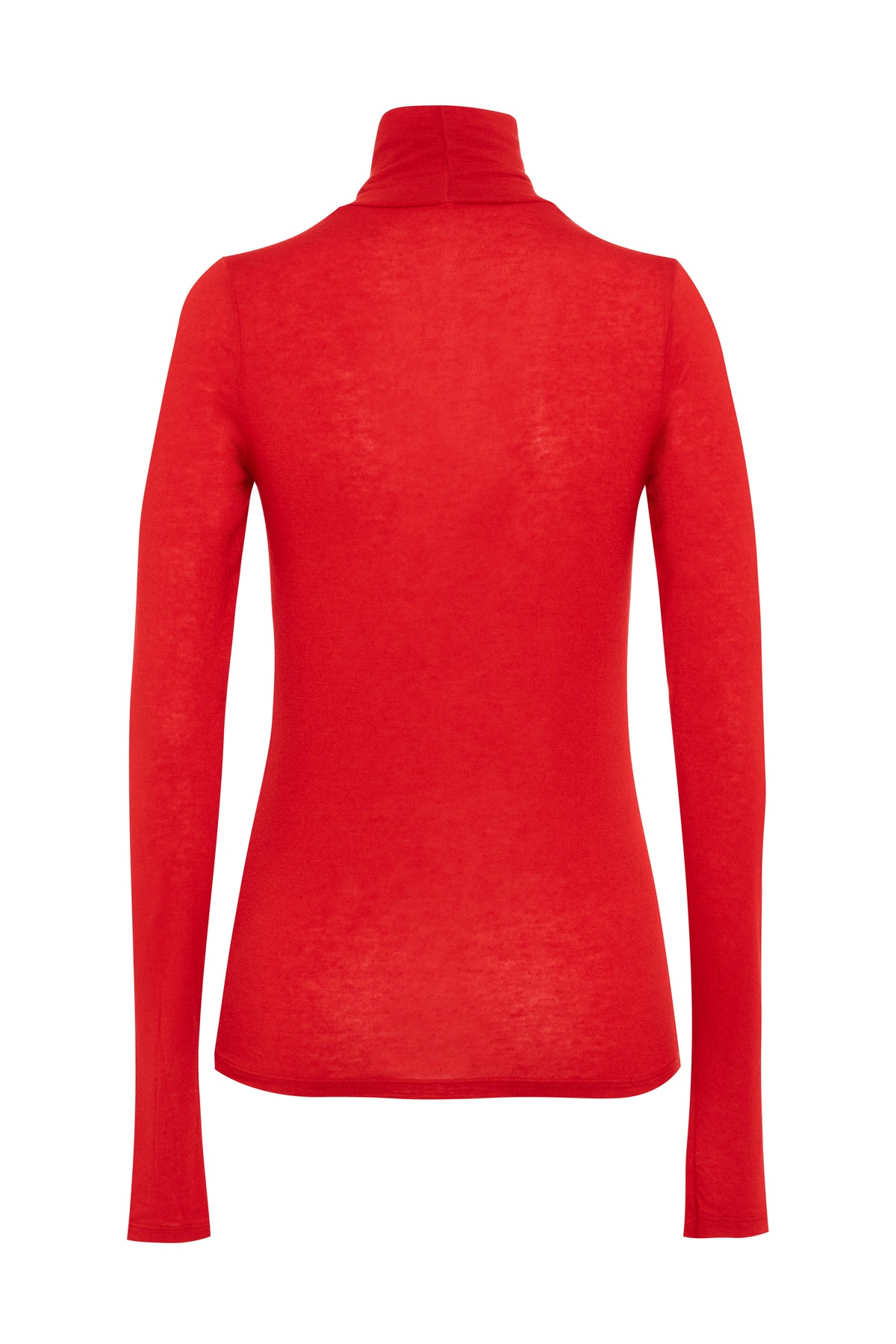 Red Long-Sleeve Wool Jersey Turtleneck Top