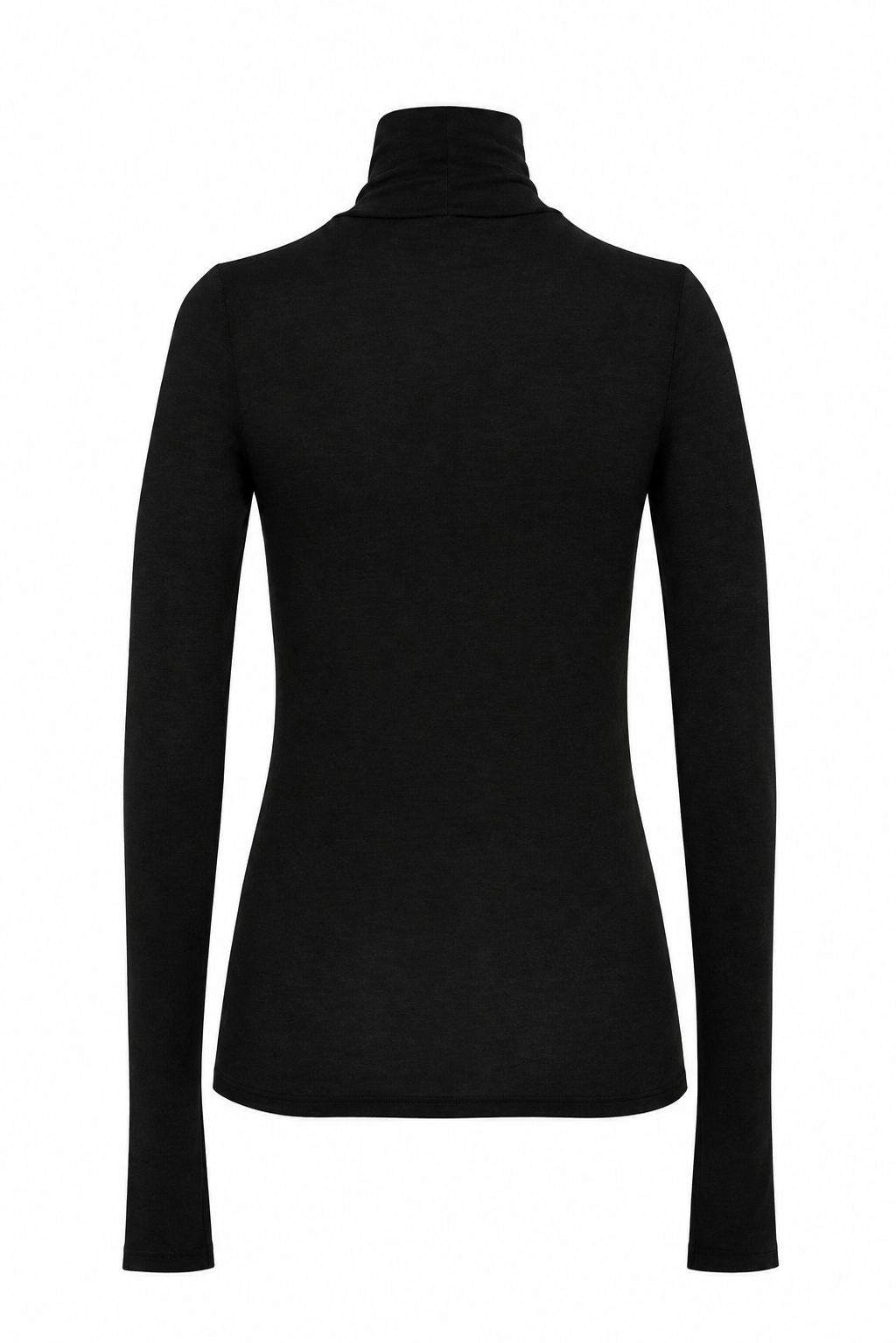 Black Long-Sleeve Wool Jersey Turtleneck Top