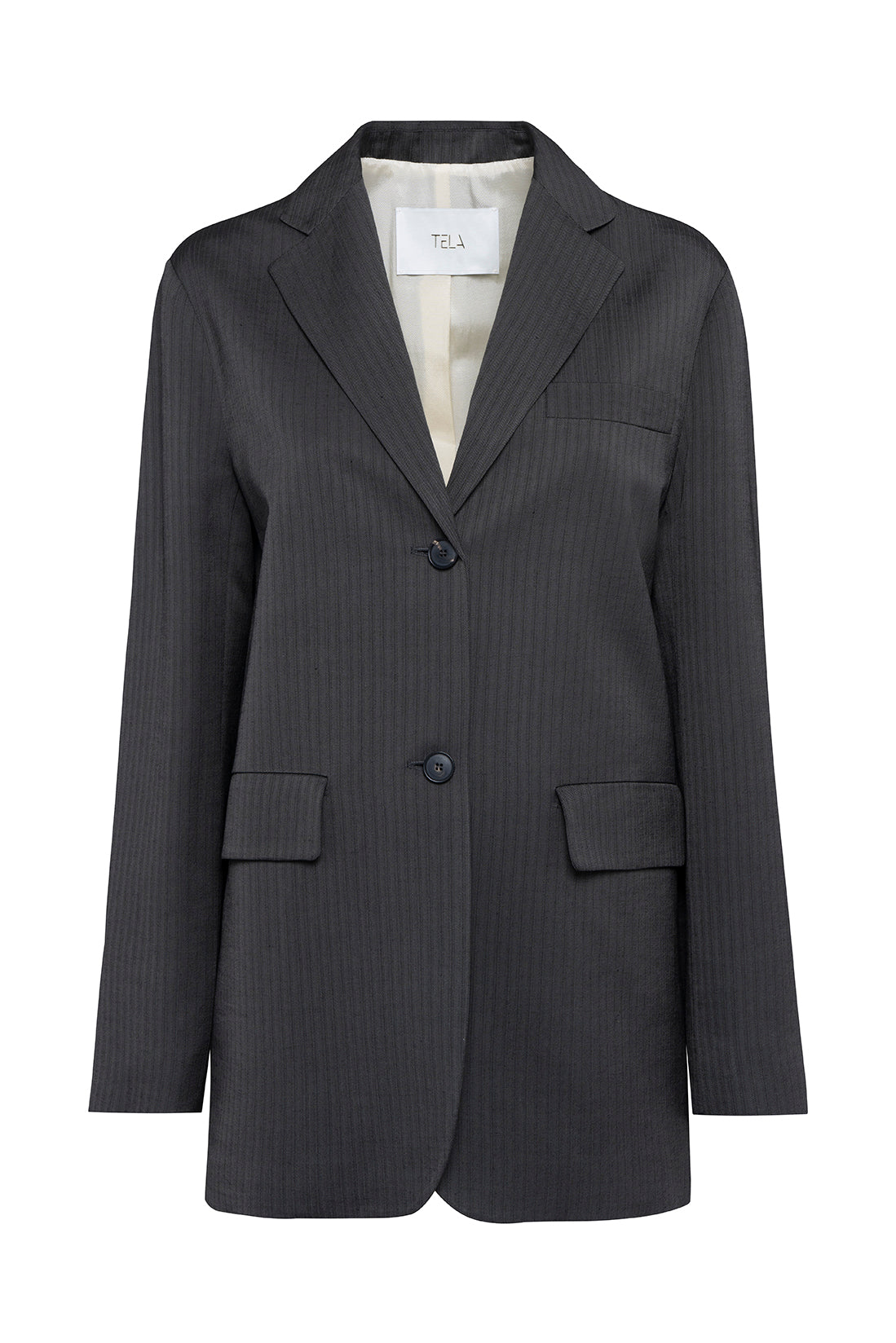 Graphite Herringbone Single-Breasted Blazer With Double-Button Closure