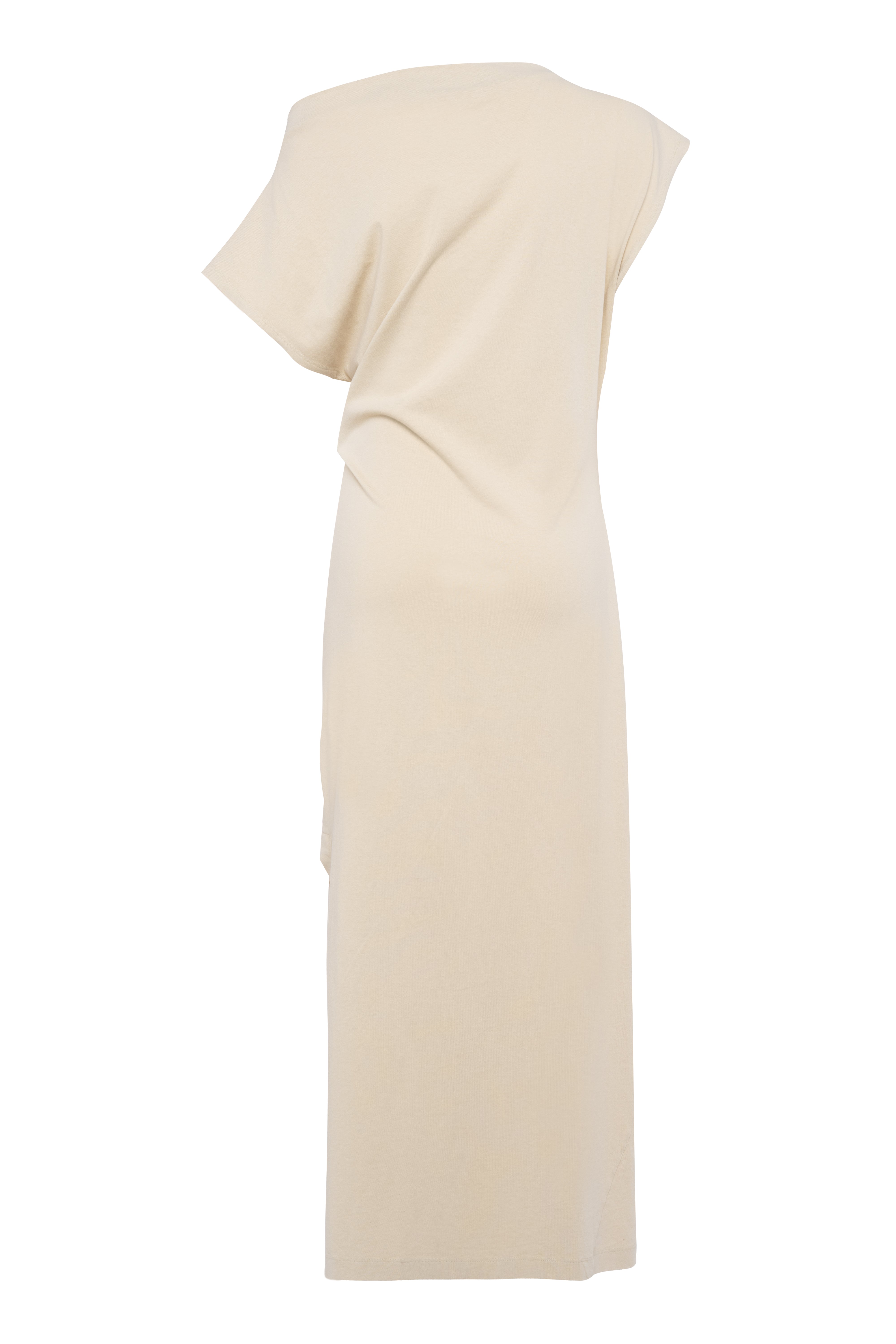 Beige Asymmetric Short-Sleeve Maxi Dress With Front Knot In Jersey