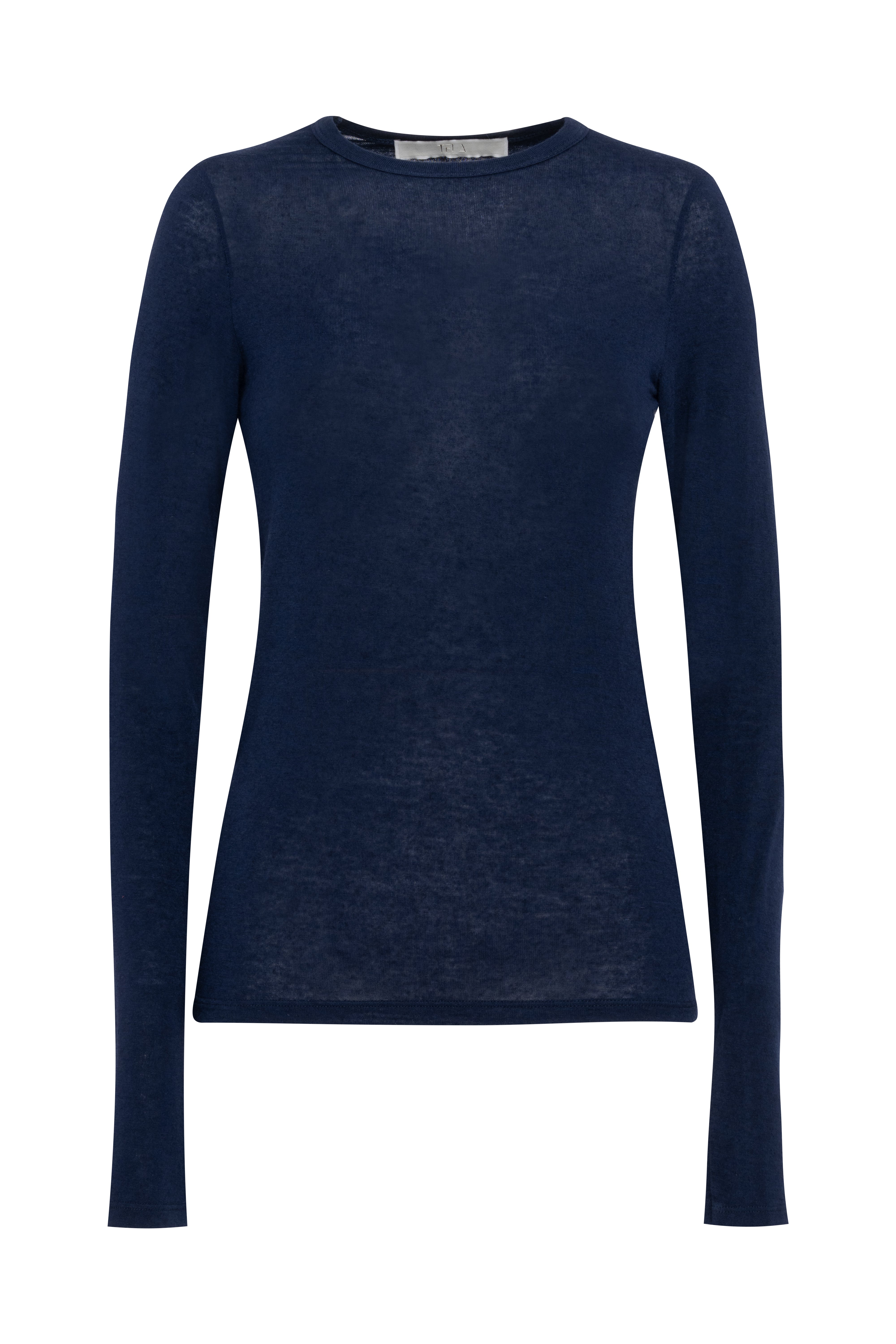 Navy Blue Long-Sleeve Wool Jersey T-Shirt