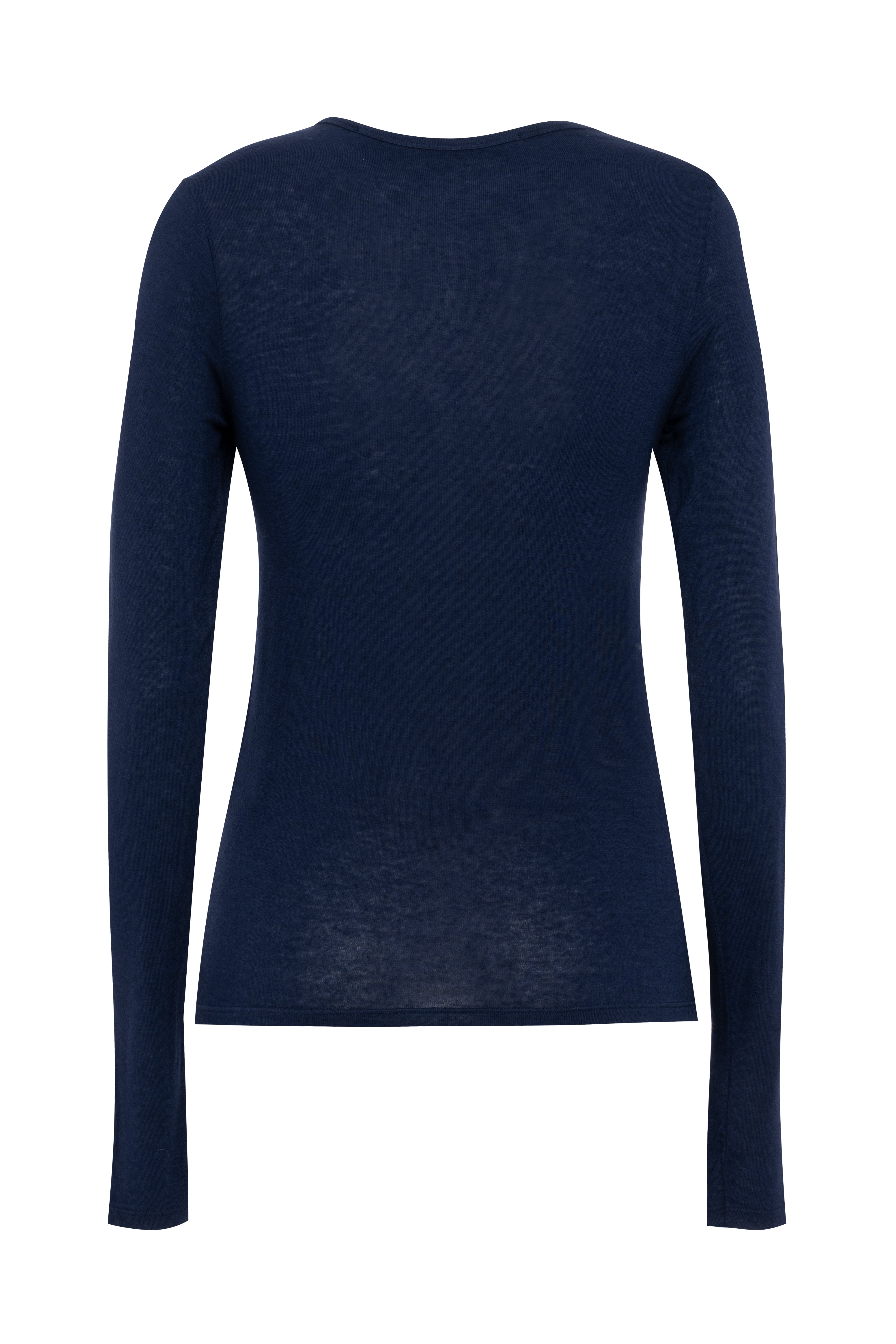 Navy Blue Long-Sleeve Wool Jersey T-Shirt