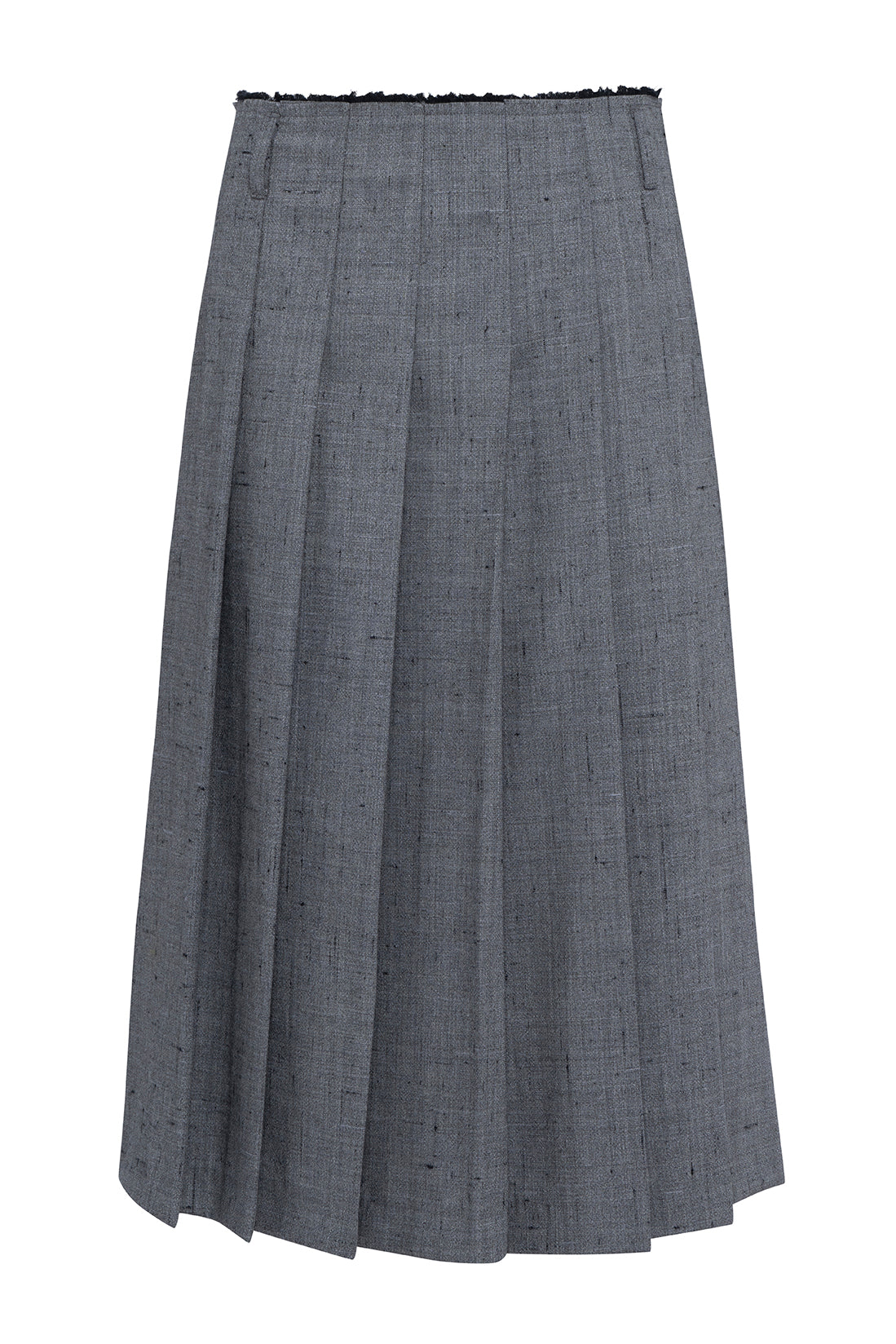 Grey Long Pleated Skirt In Slub Wool
