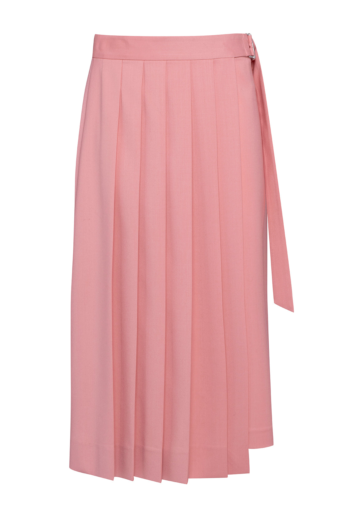 Long Pink Pleated Skirt In Technical Wool
