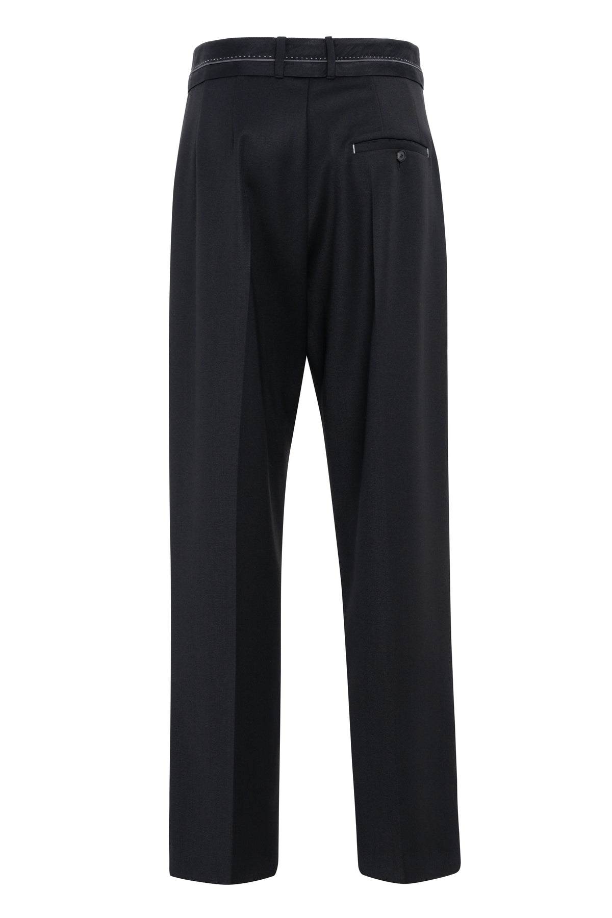 Black Straight-Leg Trousers In Worsted Wool With Waistband Detail