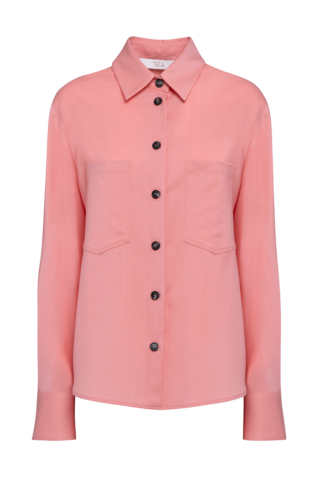 Pink Long-Sleeved Shirt In Technical Wool With Contrasting Buttons