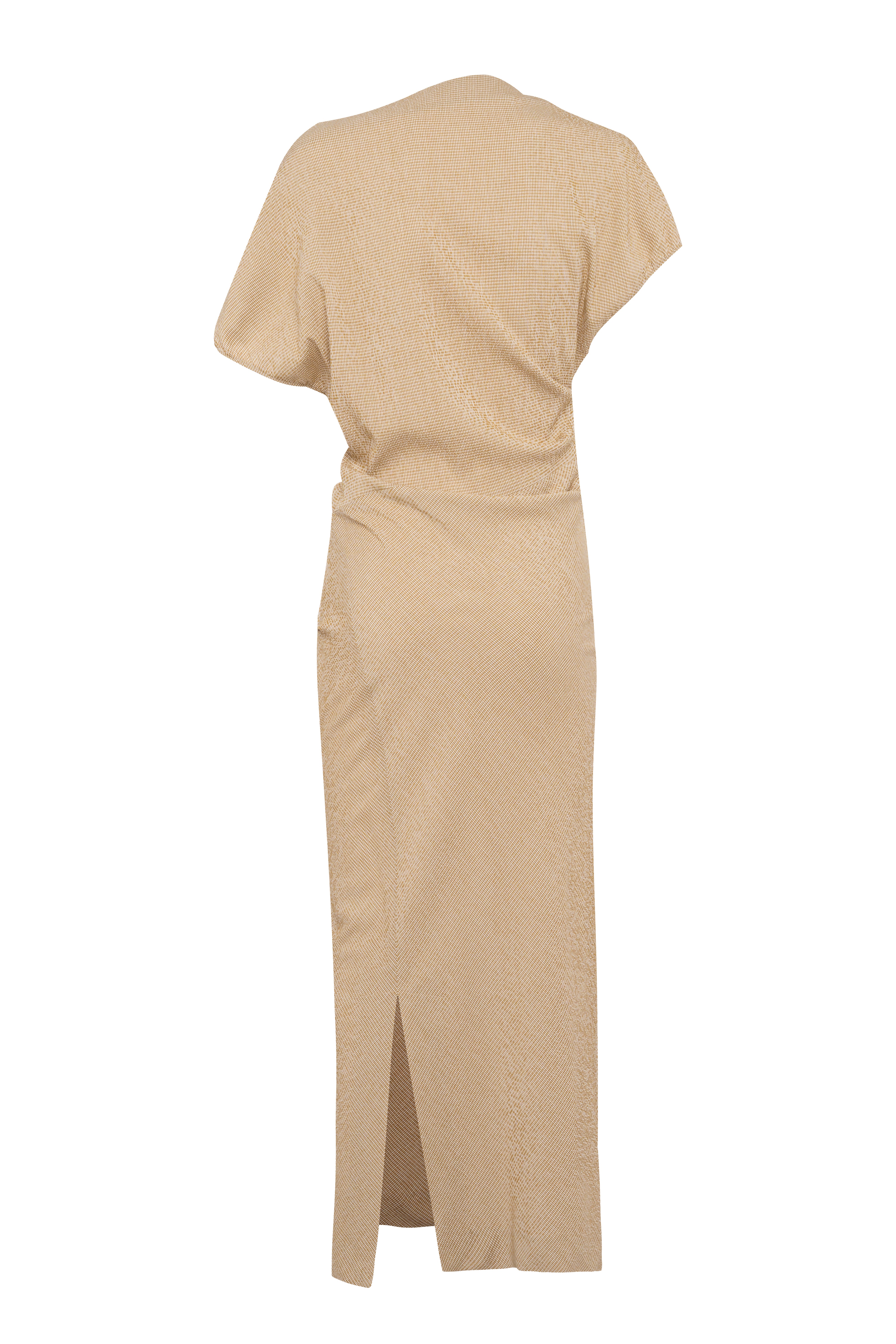 Draped Short-Sleeve Maxi Dress In Sand Color