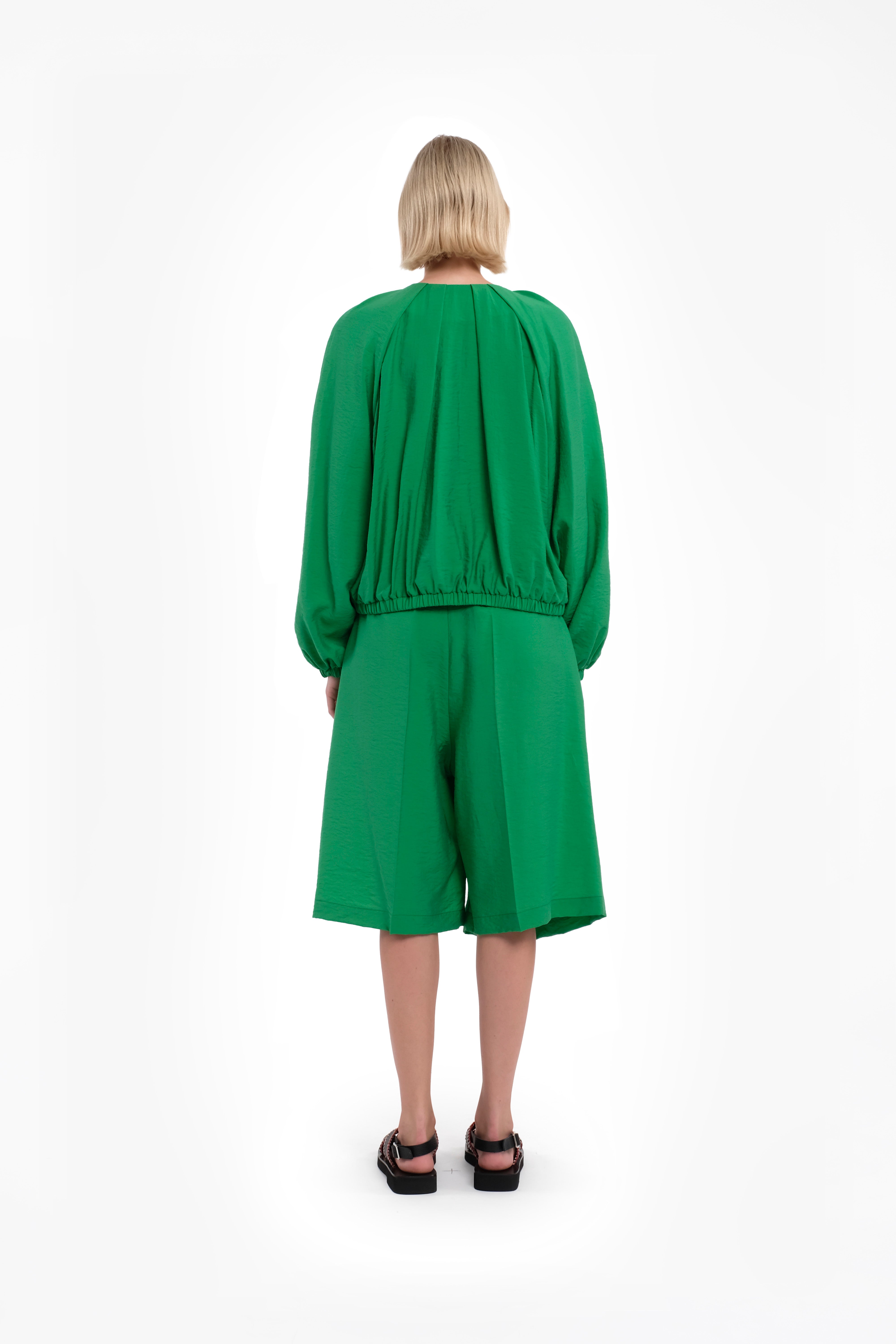 Green Bomber Jacket In Lightweight Tencel With Zip Closure