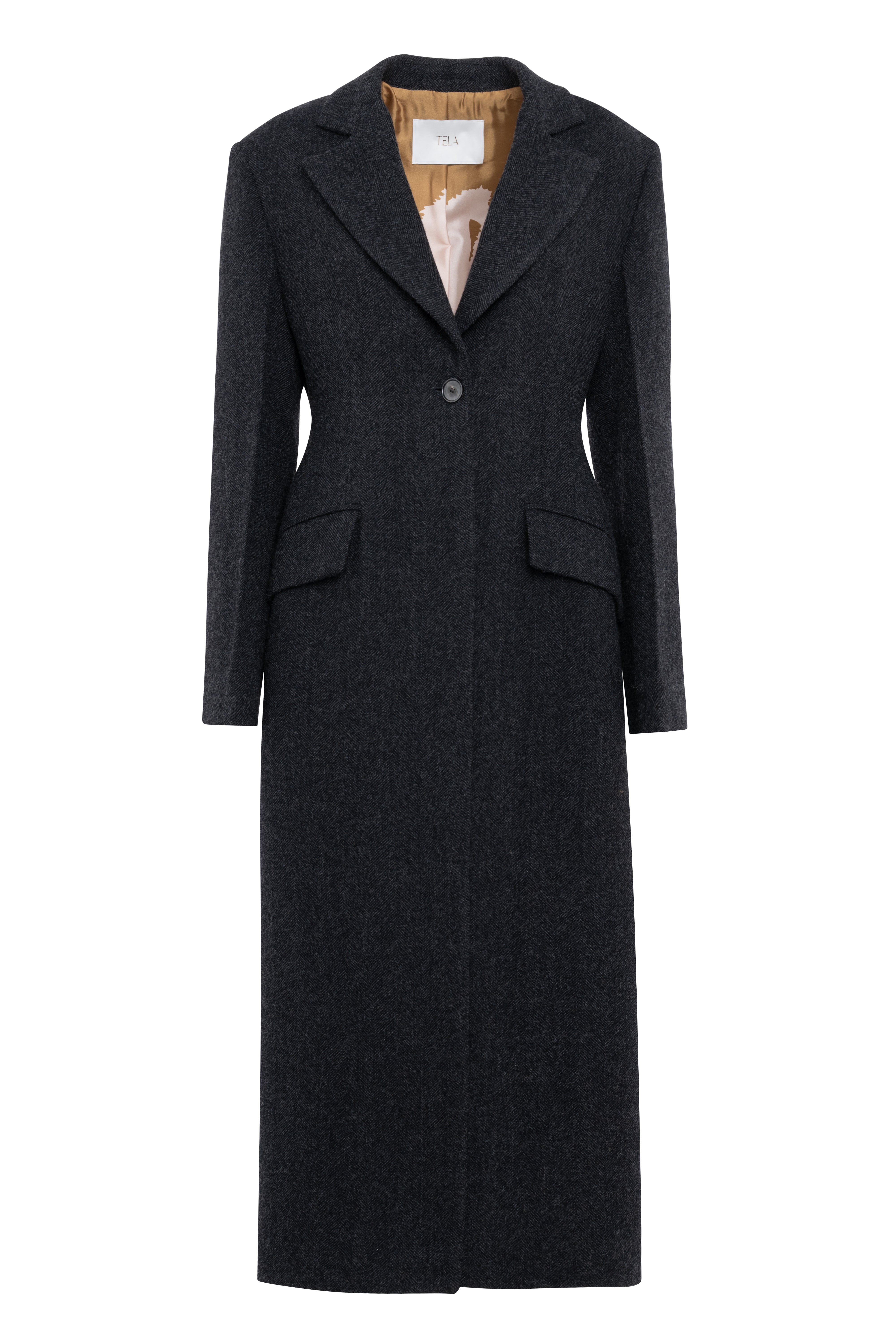 Long Anthracite Grey Wool Cloth Coat With Tailored Waist