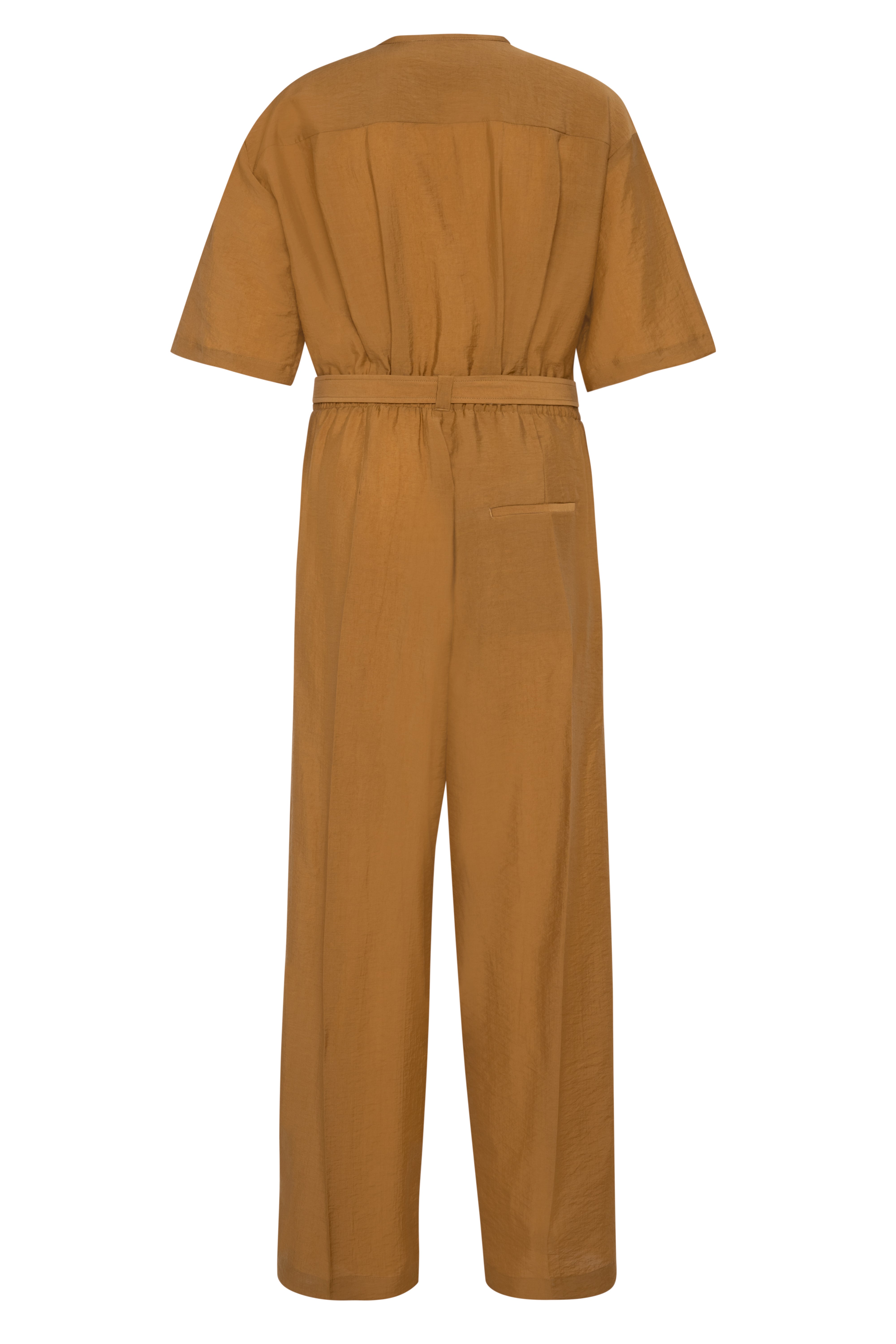 Short-Sleeve Mustard Tencel Long Jumpsuit