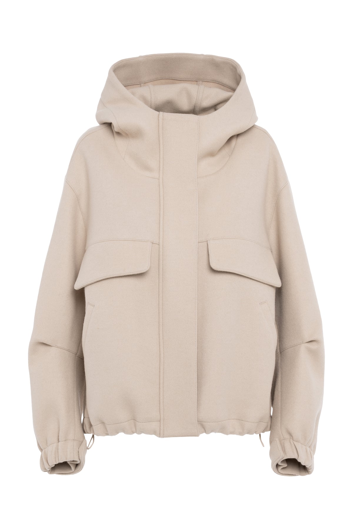 Beige Wool Hooded Bomber Jacket