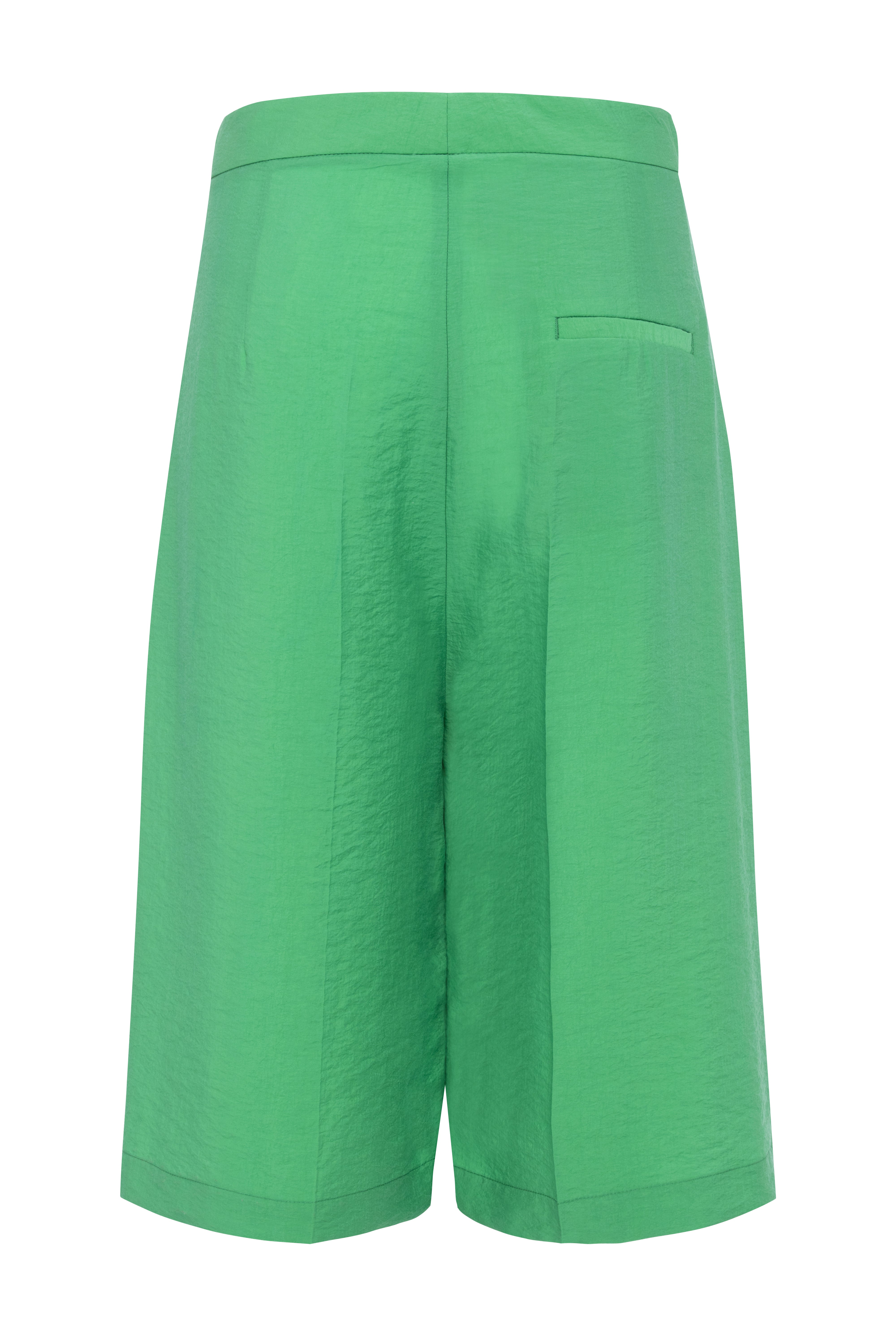 Green Bermuda Culottes With Front Wrap Skirt Detail In Lightweight Tencel