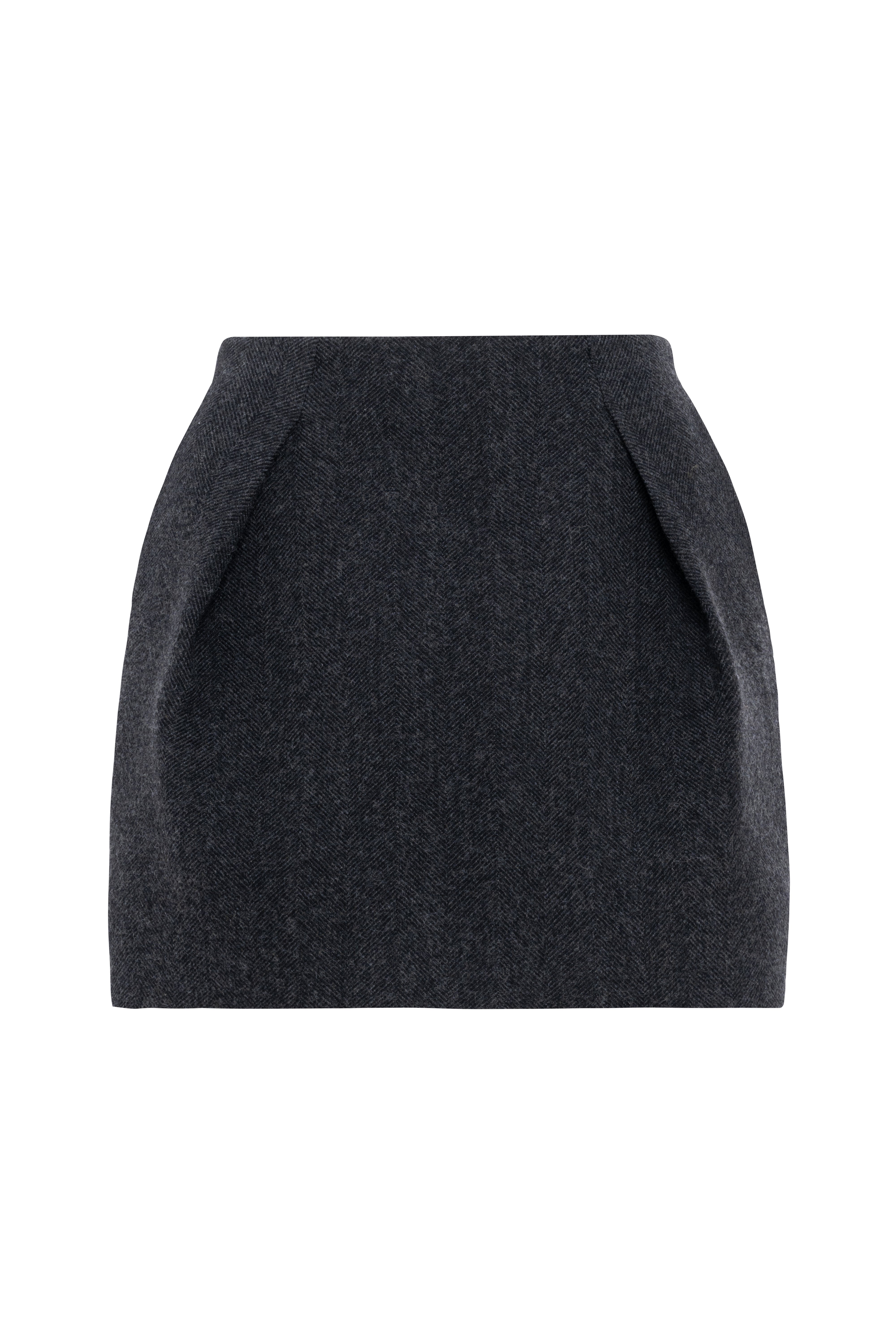 Anthracite Grey Balloon Mini Skirt In Wool Cloth