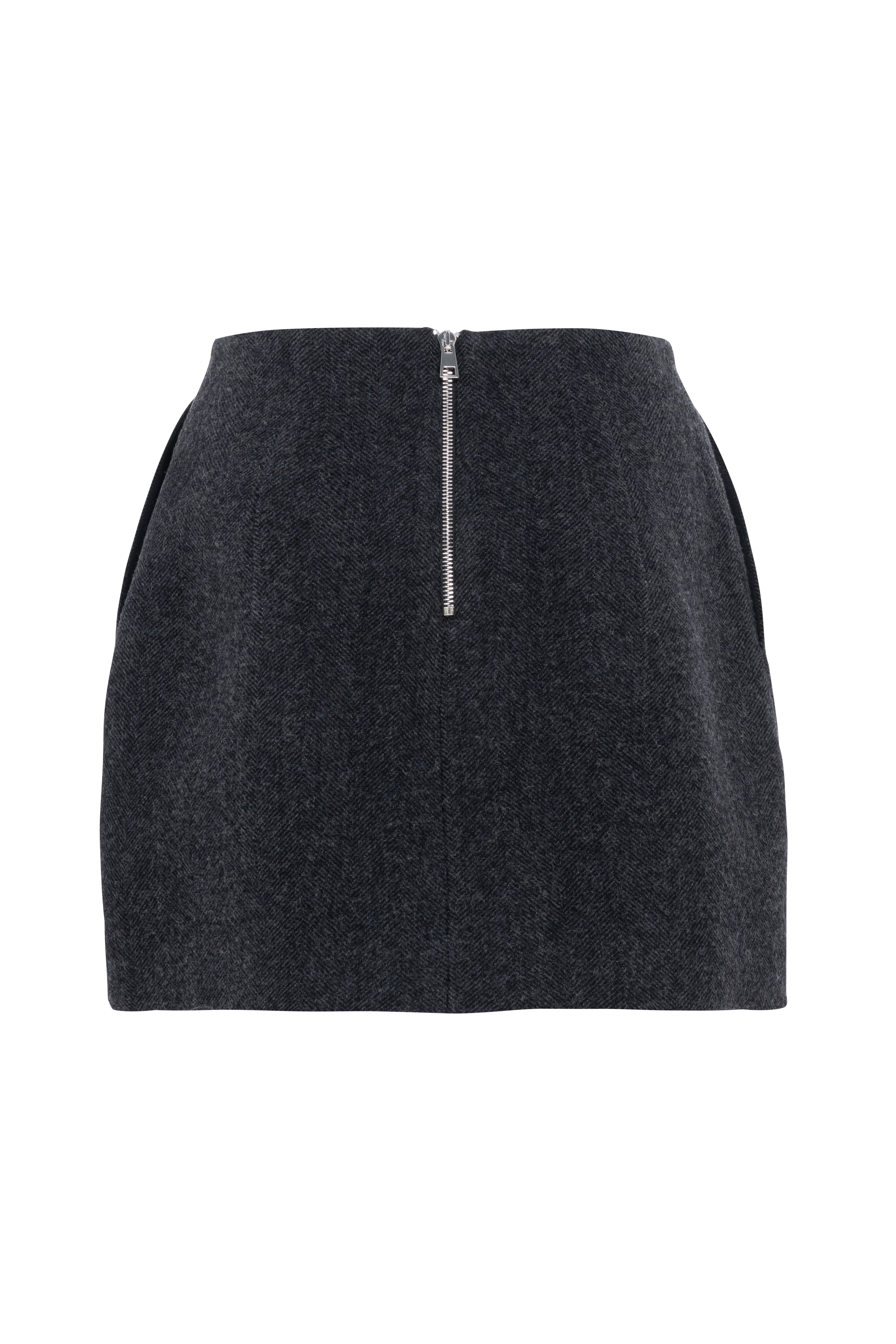Anthracite Grey Balloon Mini Skirt In Wool Cloth