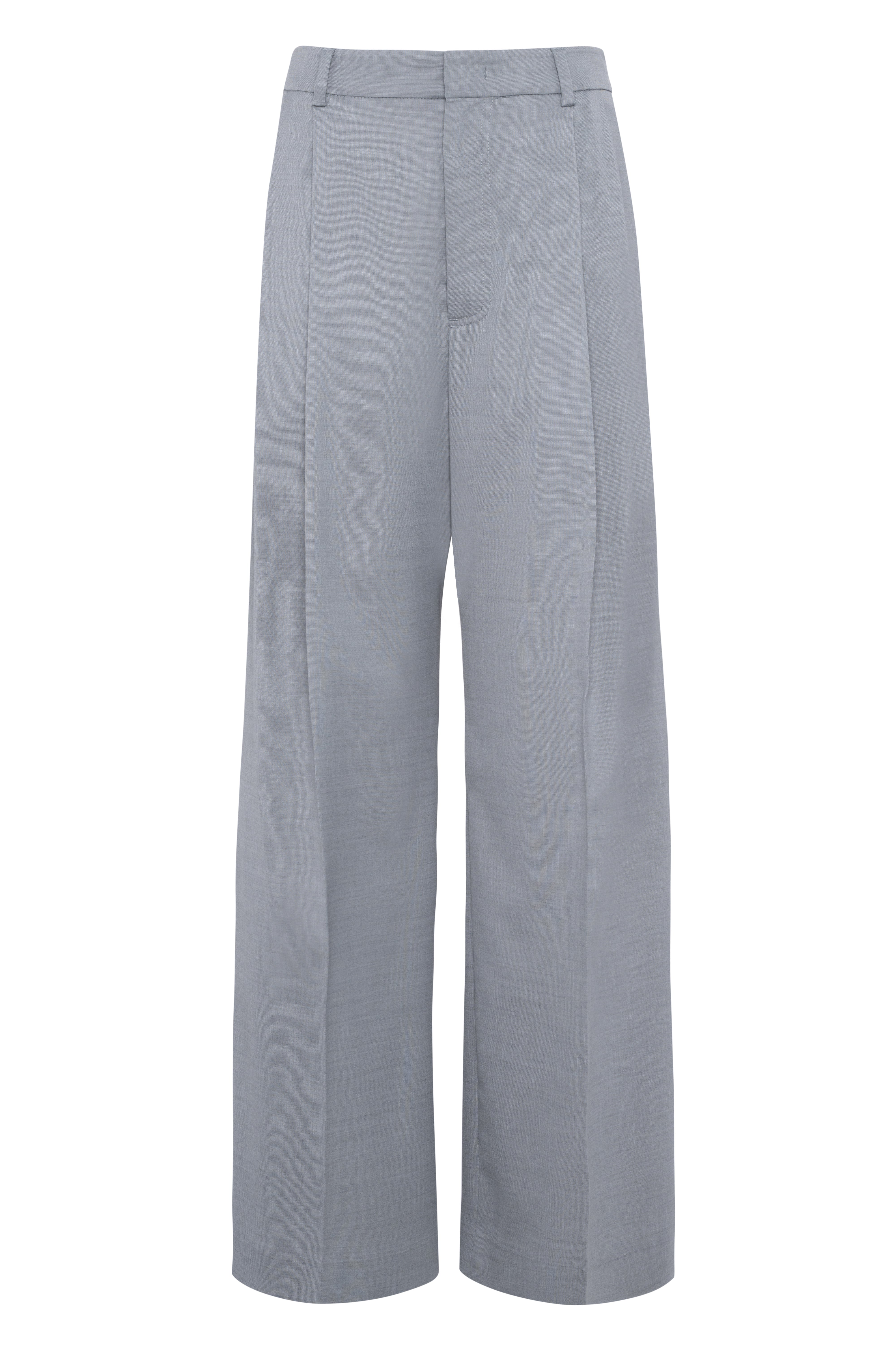 Grey Elegant Wide-Leg Trousers In Cool Wool