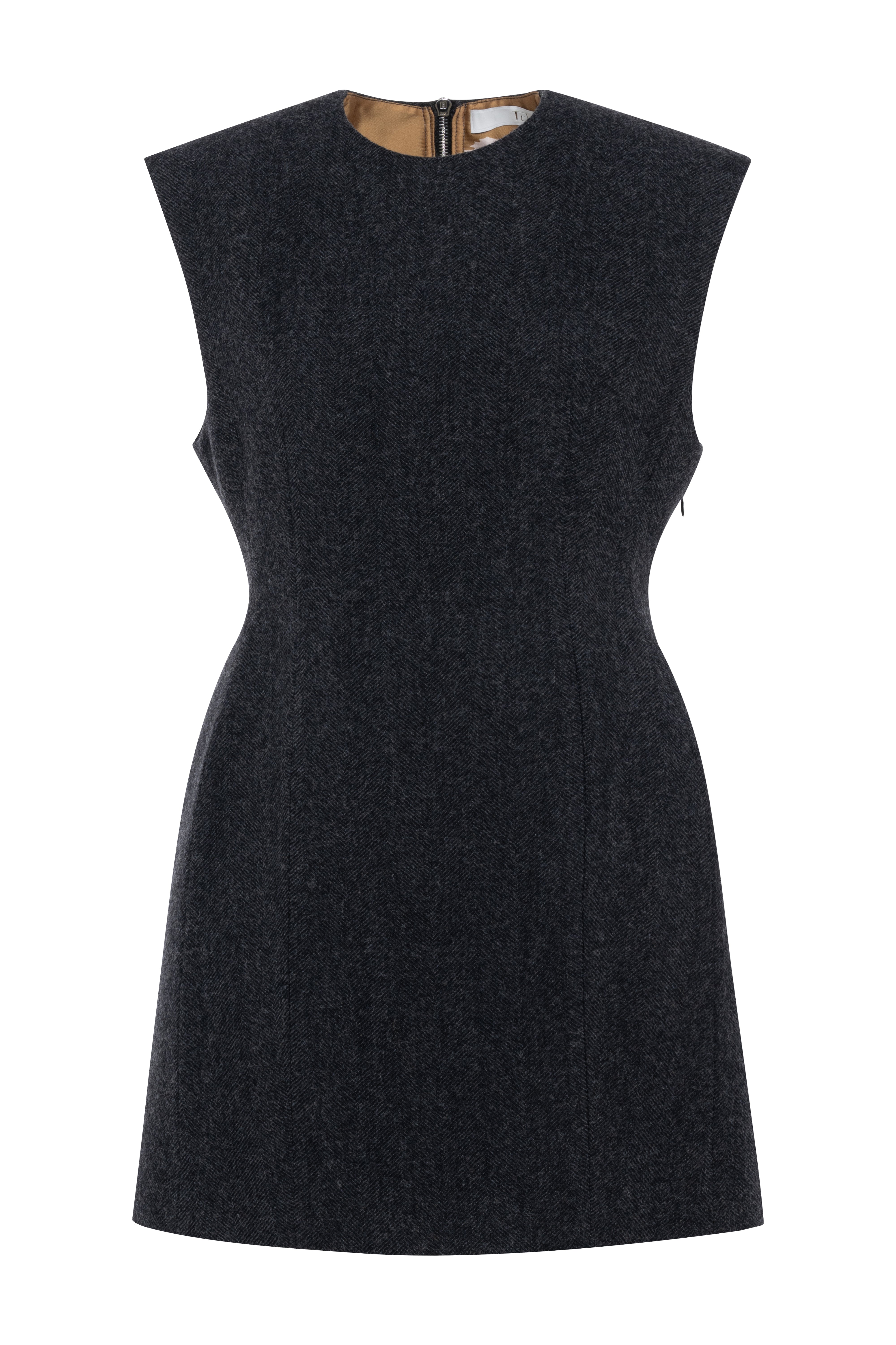 Anthracite Grey Sleeveless Mini Dress In Wool Cloth